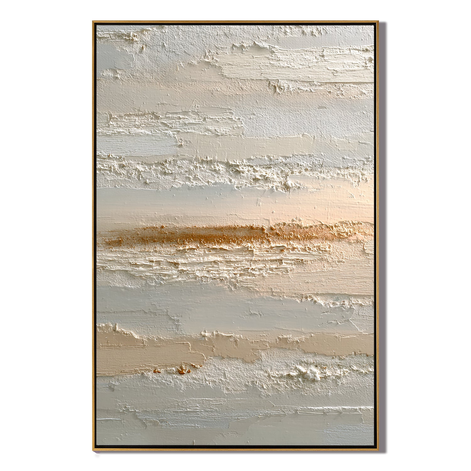 Minimalist Neutral Abstract Canvas Wall Art – Textured Beige Coastal Landscape Painting for Modern Living Room Decor#OA 0860