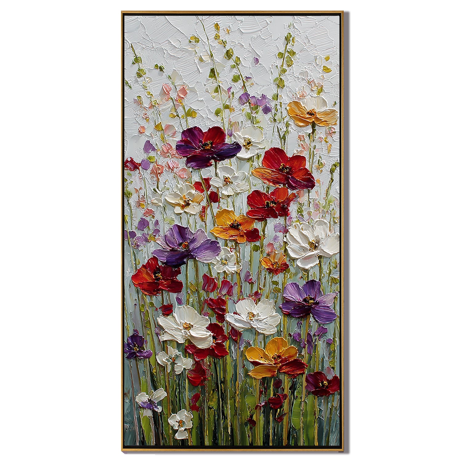 Colorful Wildflower Canvas Wall Art – Textured Floral Field Painting for Modern Home Decor#OA 0850