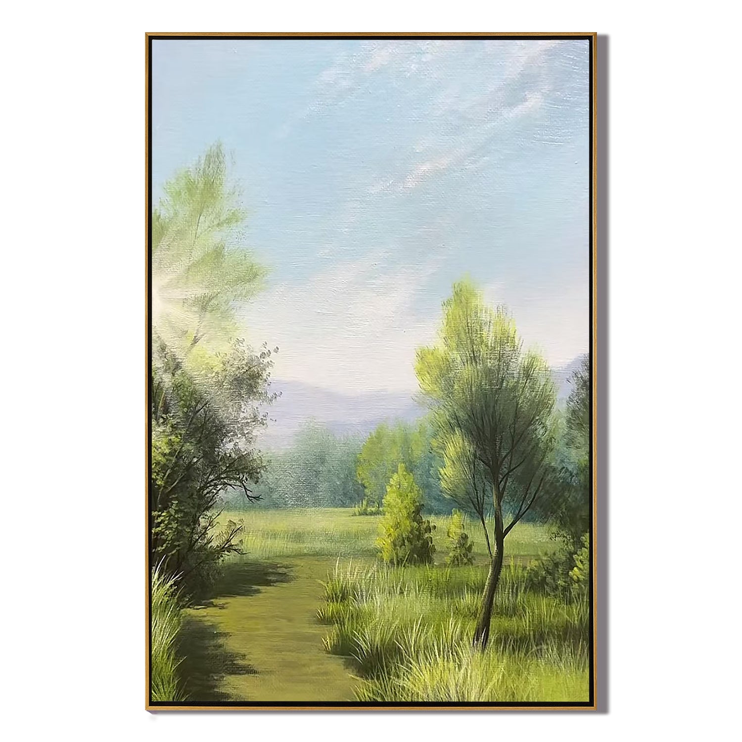 Serene Green Meadow Landscape Wall Art โ Peaceful Countryside Canvas Painting for Living Room Decor #OA 0808