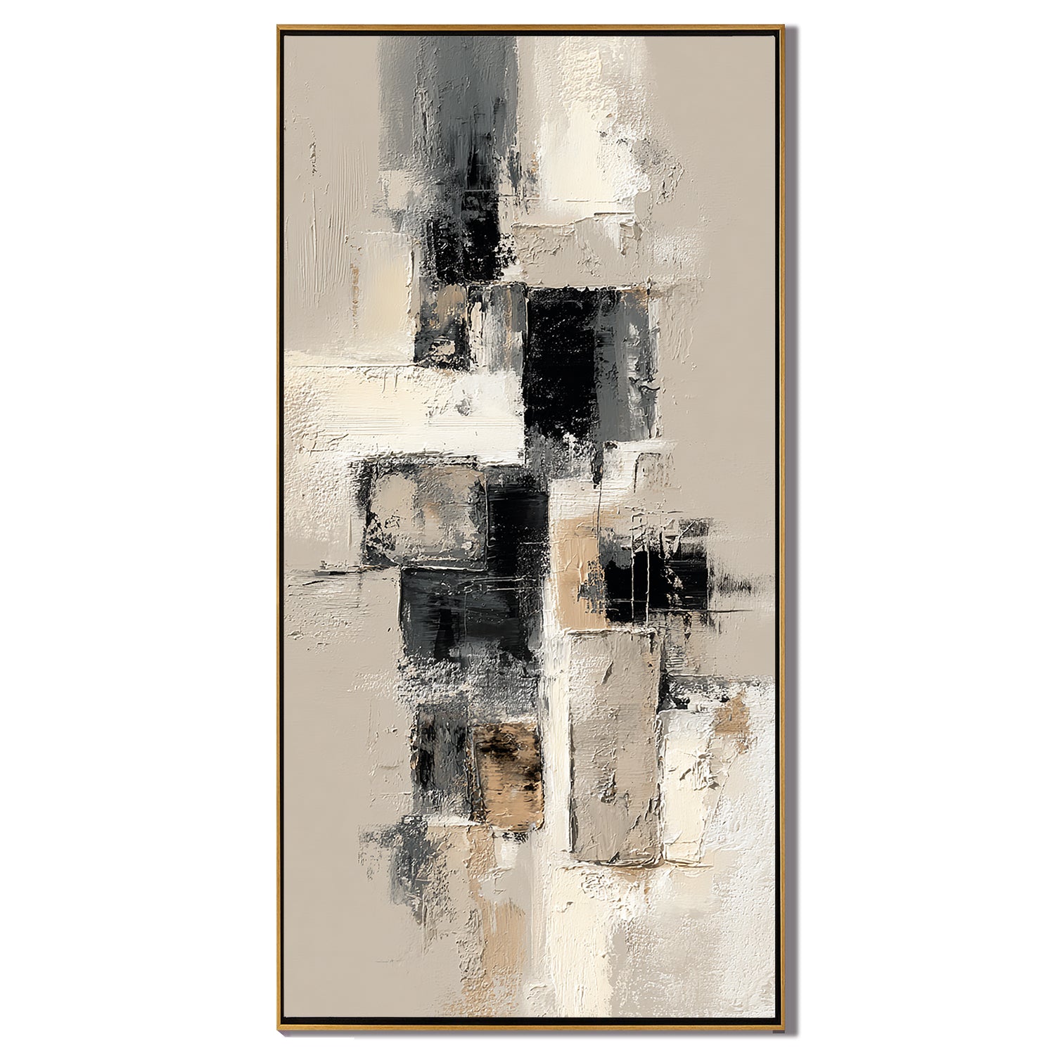 Vertical Black and White Abstract Canvas Wall Art – Textured Neutral Minimalist Painting for Modern Home Decor#OA 0877