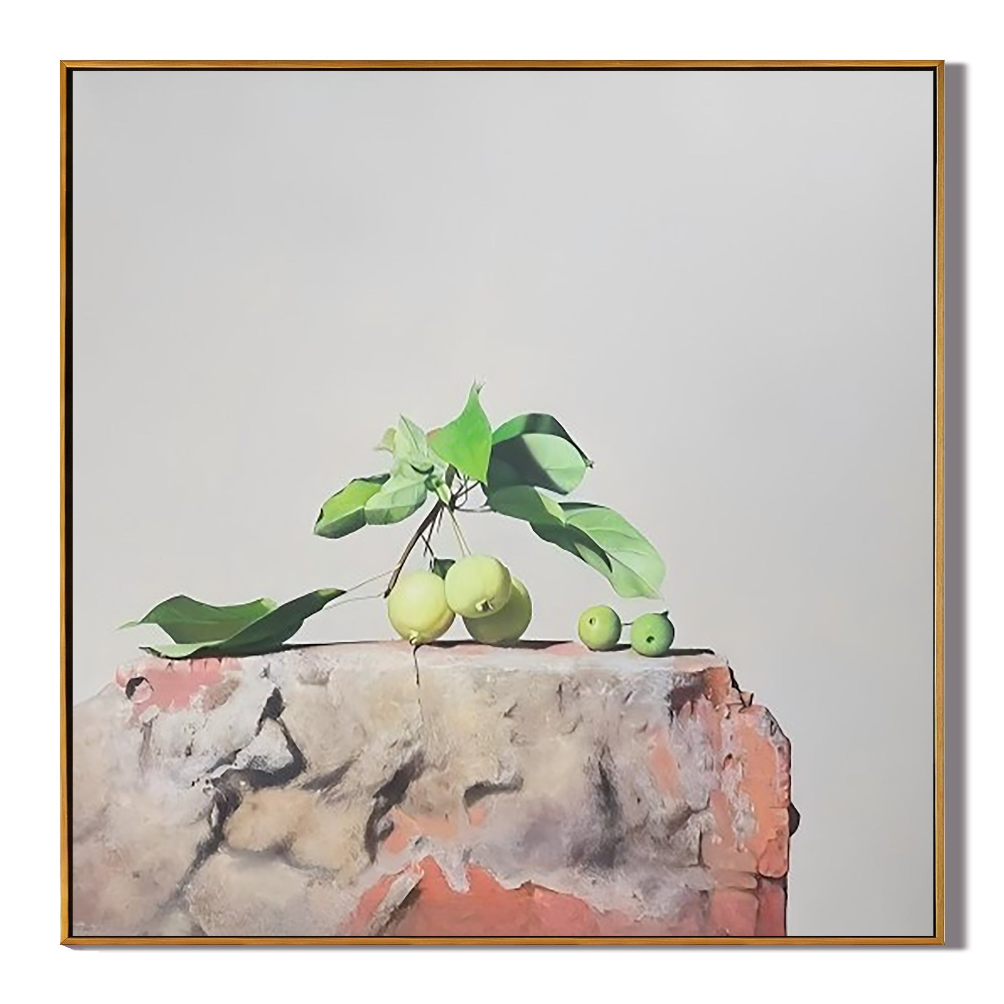 Green Apples on the Stone-Minimalist Green Apple Still Life Wall Art