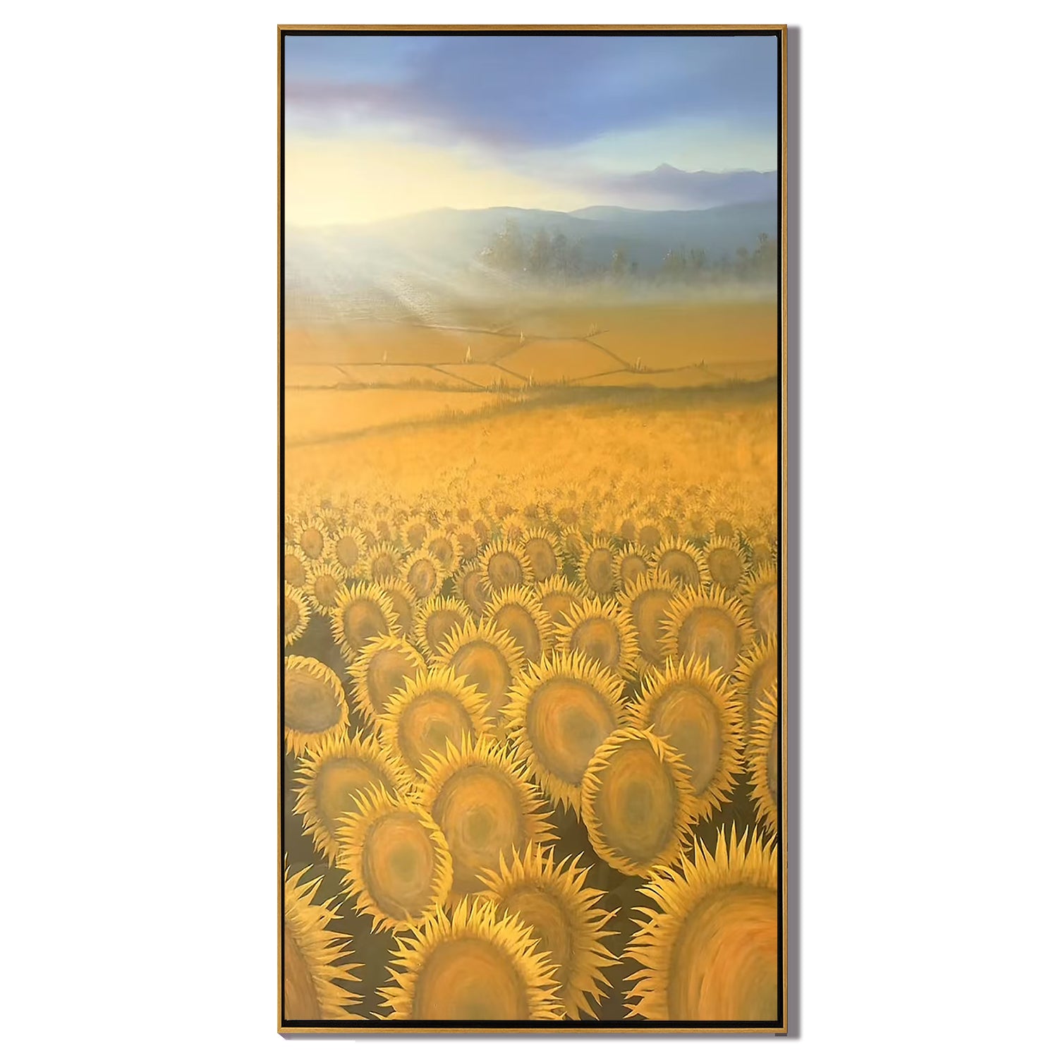 Golden Sunflower Field Landscape Wall Art, Sunrise Countryside Canvas Painting for Living Room Decor #OA 0795