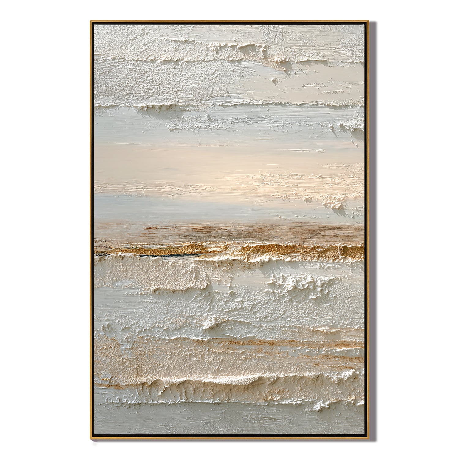 Neutral Abstract Landscape Canvas Wall Art – Textured Cream and Beige Painting for Minimalist Living Room Decor#OA 0857