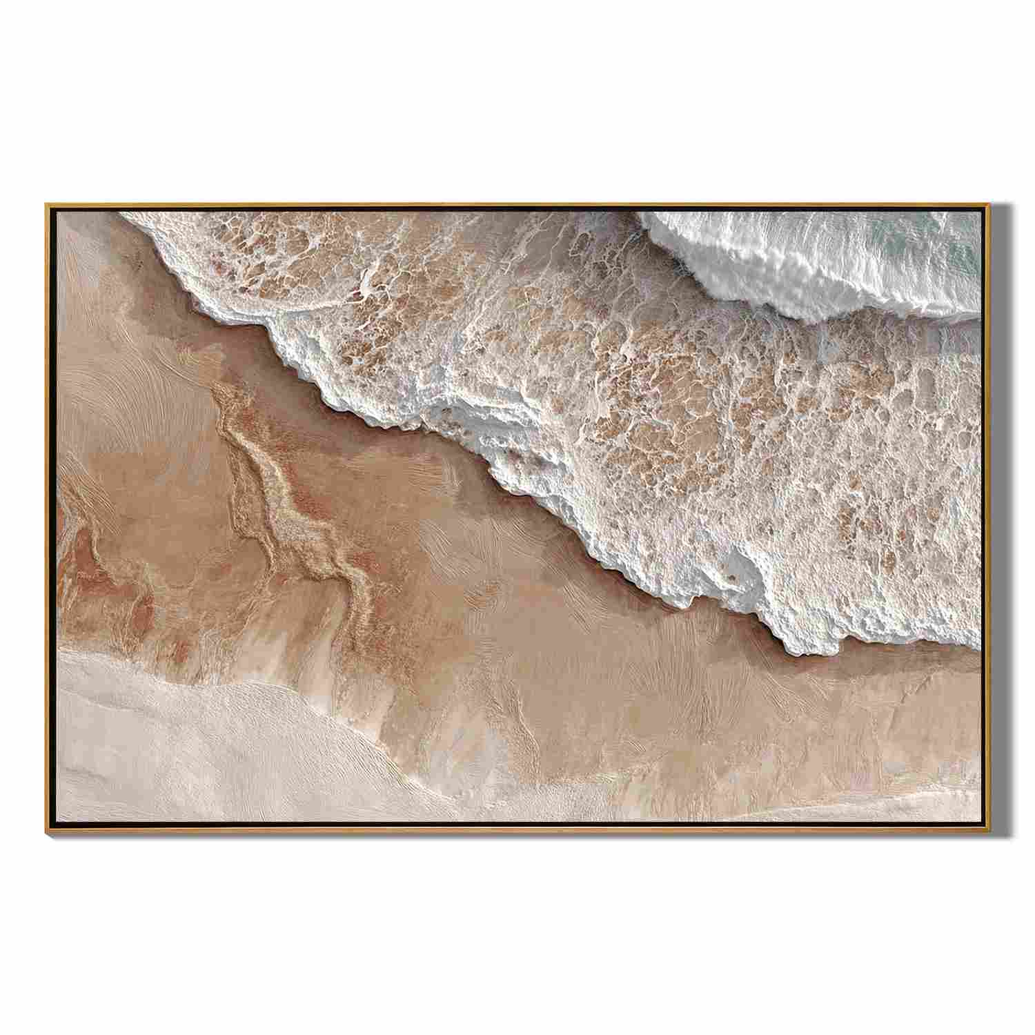 Large Neutral Ocean Wave Canvas Painting | Modern Coastal Beach Wall Art Handmade Oil Painting#OA0002