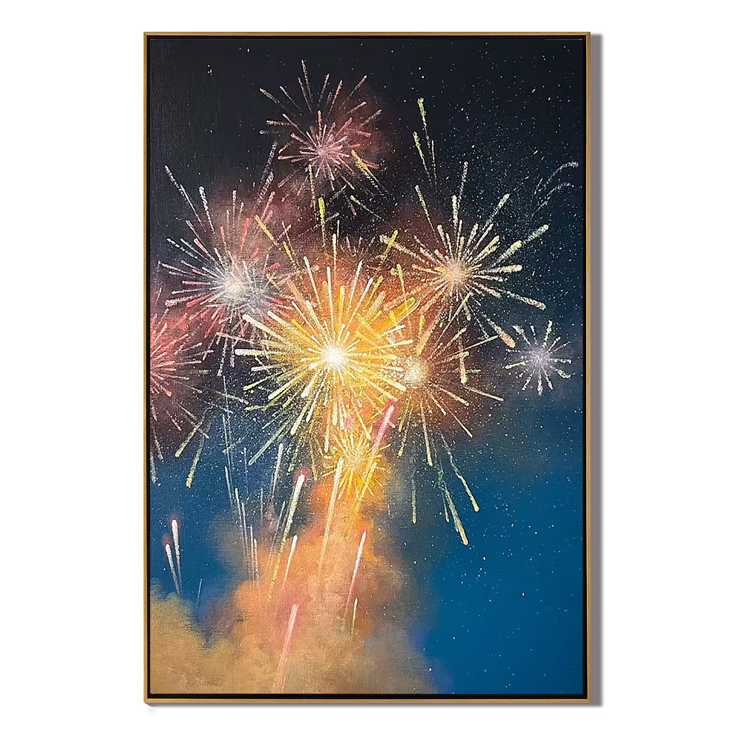 Colorful Fireworks Night Sky Wall Art โ Celebration Canvas Painting for Living Room and Party Decor #OA 0799