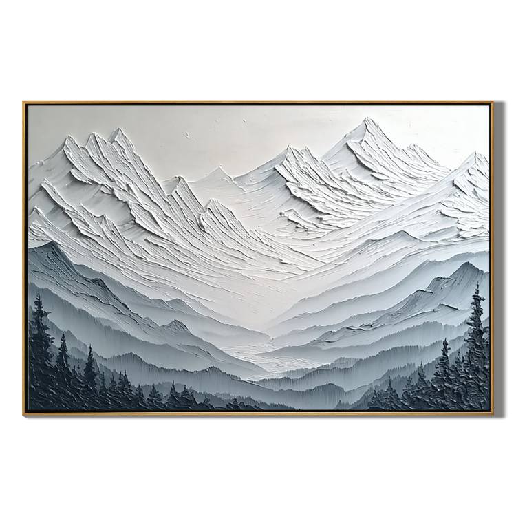 Abstract Snow Mountain Oil Painting | Textured Neutral Landscape Wall Art for Modern Living Room #OA 0005