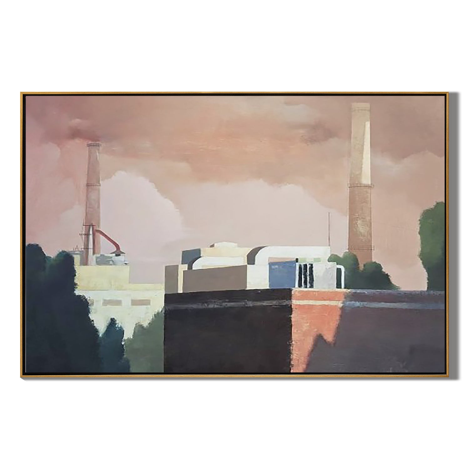 Factory at Sunset-Industrial Factory Landscape Wall Art