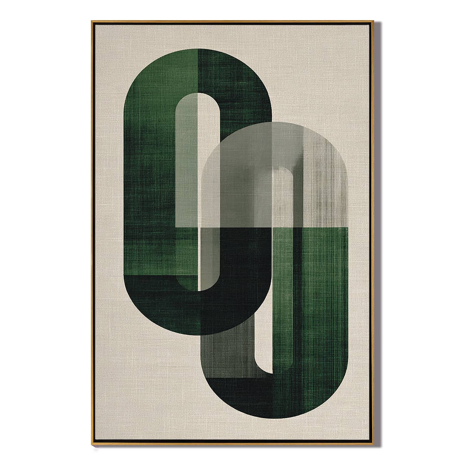 Modern Green Geometric Abstract Wall Art, Emerald Arch Shape Canvas Painting for Living Room Décor #OA 0007