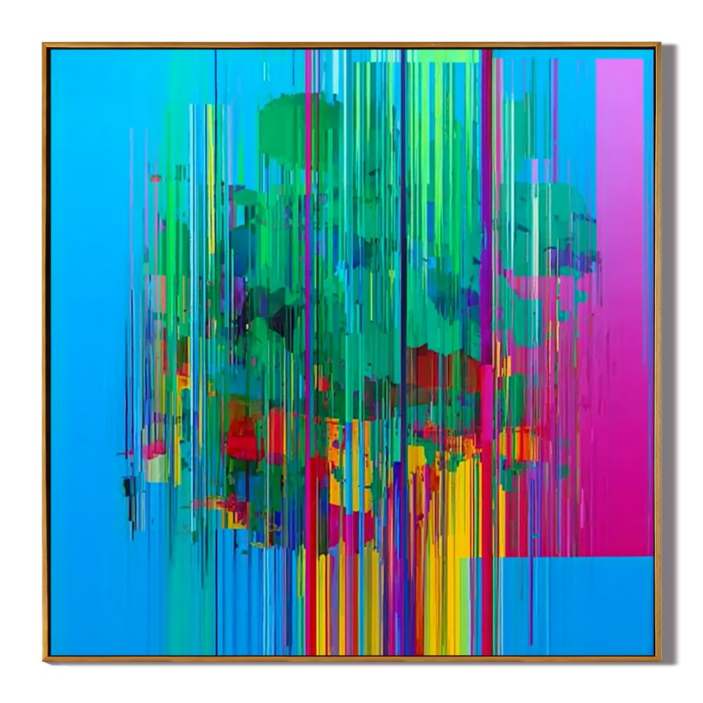 Colorful Abstract Digital Art Oil Painting | Modern Neon Geometric Wall Art for Contemporary Living Room #OA 0424