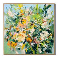 Colorful Abstract Floral Wall Art, Green and Pink Flower Canvas Painting for Living Room Décor #OA 0406