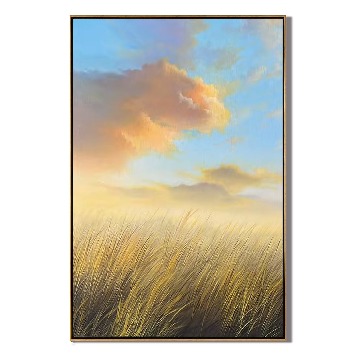 Golden Meadow Landscape Wall Art โ Serene Sunrise Field Canvas Painting for Living Room Decor #OA 0800
