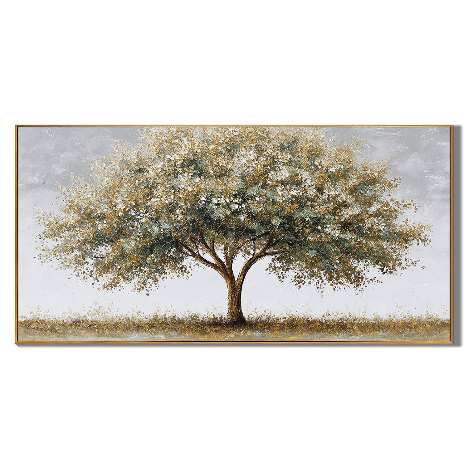 Golden Tree Canvas Wall Art – Minimalist Nature Painting for Modern Living Room Decor#OA 0851