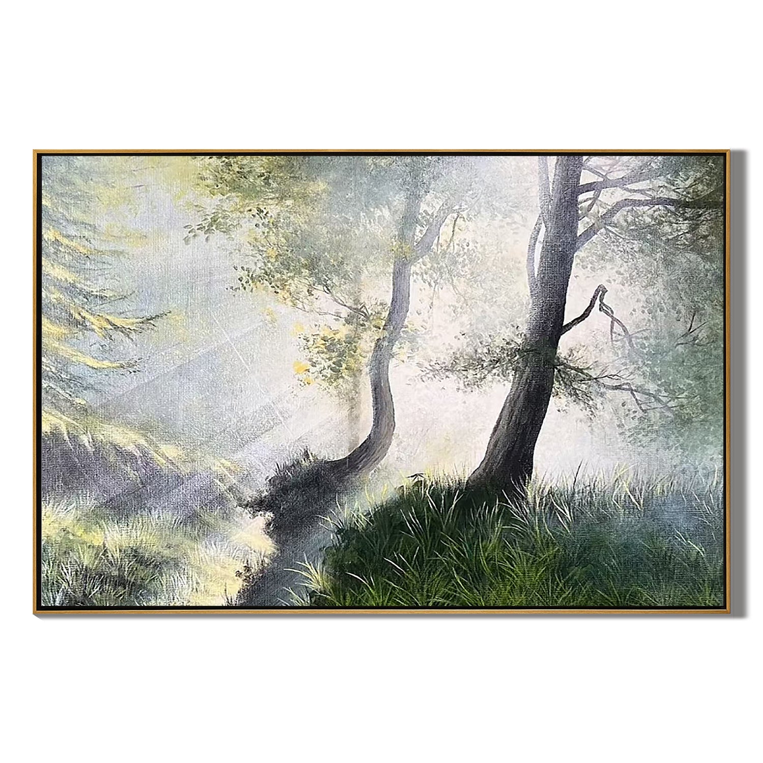 Misty Forest Landscape Wall Art โ Sunlight Through Trees Canvas Painting for Living Room Decor #OA 0815