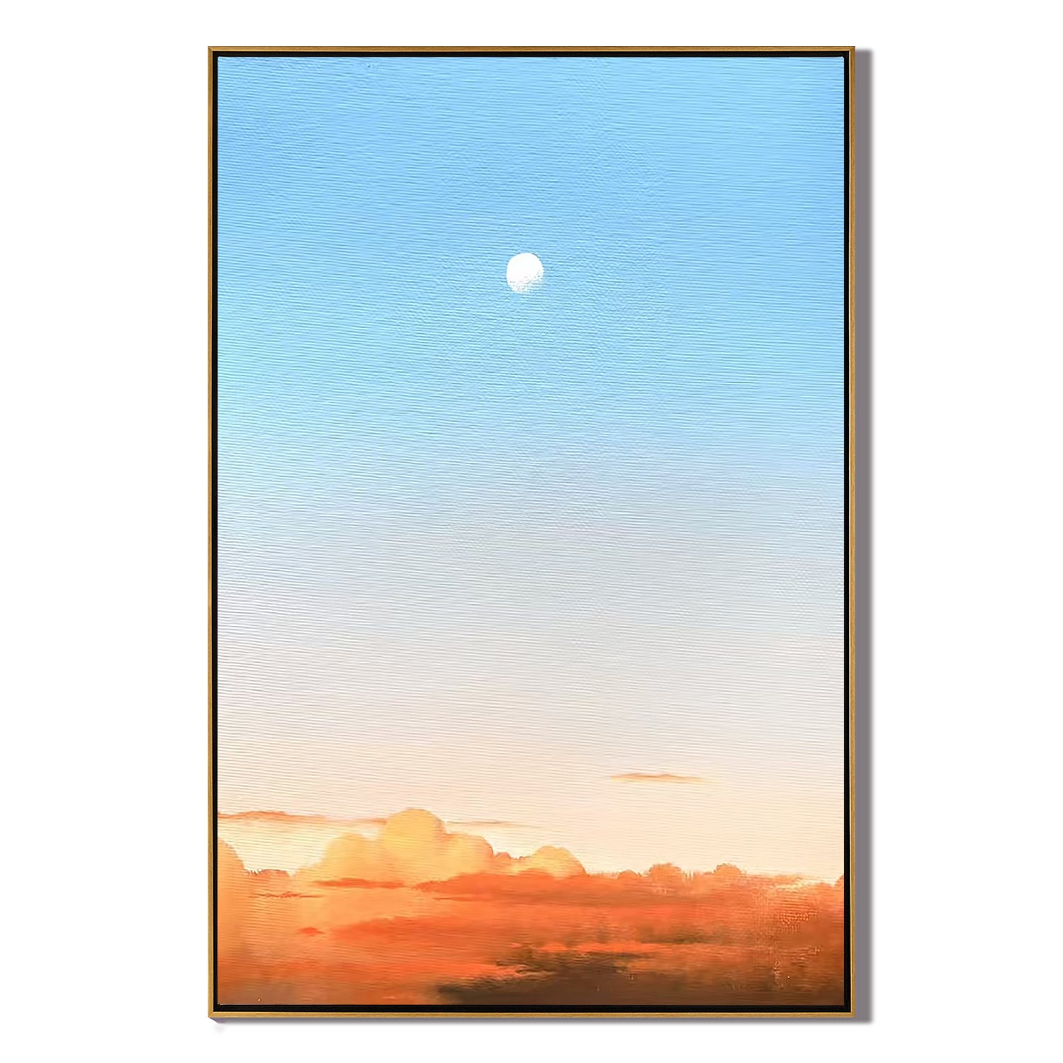Minimalist Moon and Sunset Sky Wall Art, Serene Gradient Cloud Landscape Canvas Painting for Modern Living Room Decor #OA 0772