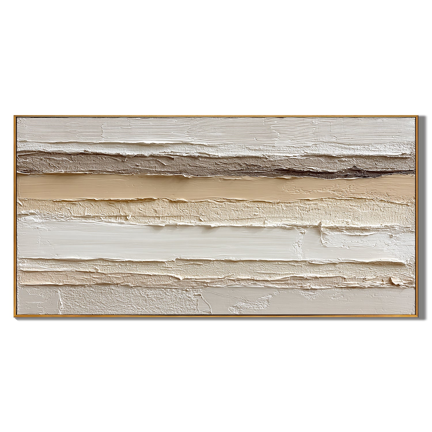 Large Horizontal Neutral Textured Wall Art – Beige Minimalist Abstract Canvas for Modern Living Room Decor#OA 0823