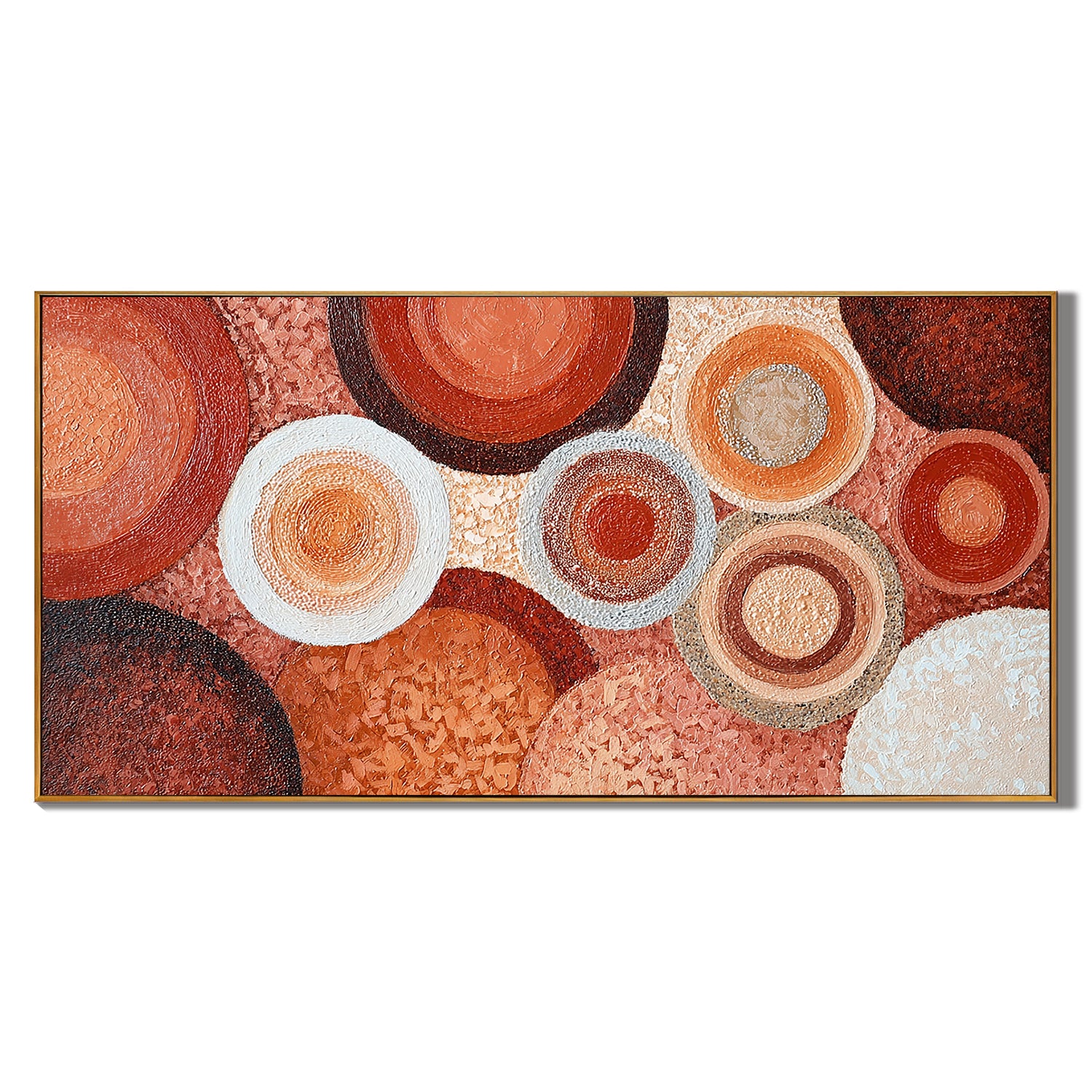 Large Abstract Circle Canvas Wall Art – Terracotta Boho Textured Painting for Modern Living Room Decor#OA 0838