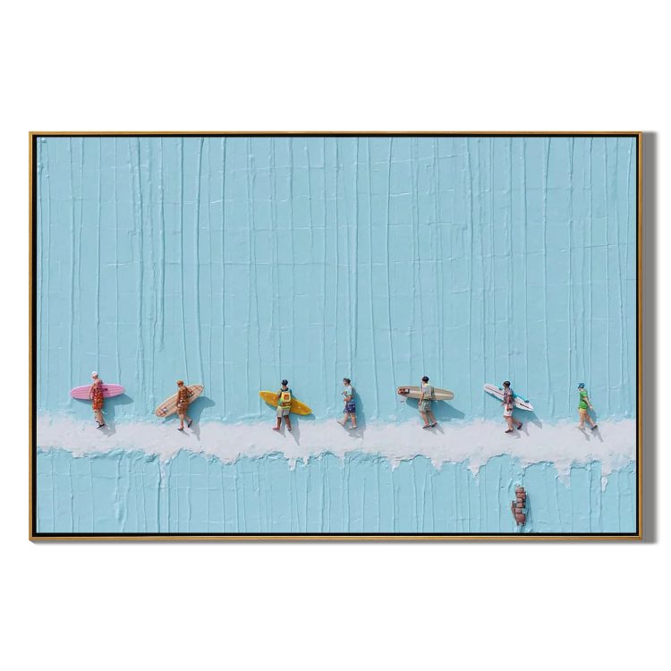 Coastal Surfer Oil Painting Wall Art | Modern Beach Canvas Art for Living Room Coastal Decor #OA 0427