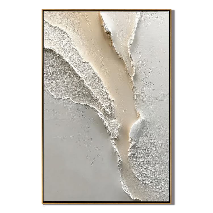 Neutral Textured Abstract Wall Art, White Beige 3D Canvas Painting for Modern Living Room Décor #OA 0009