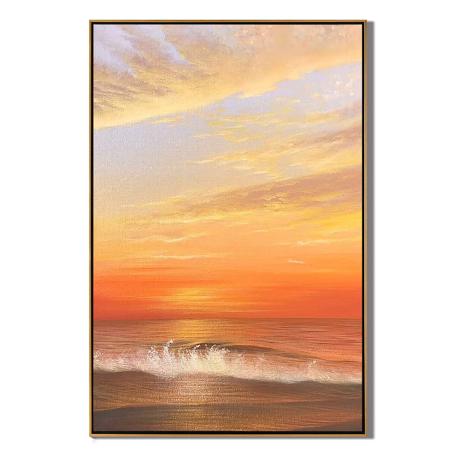 Golden Ocean Sunset Wall Art, Seascape Canvas Painting with Waves for Living Room and Bedroom Decor #OA 0775