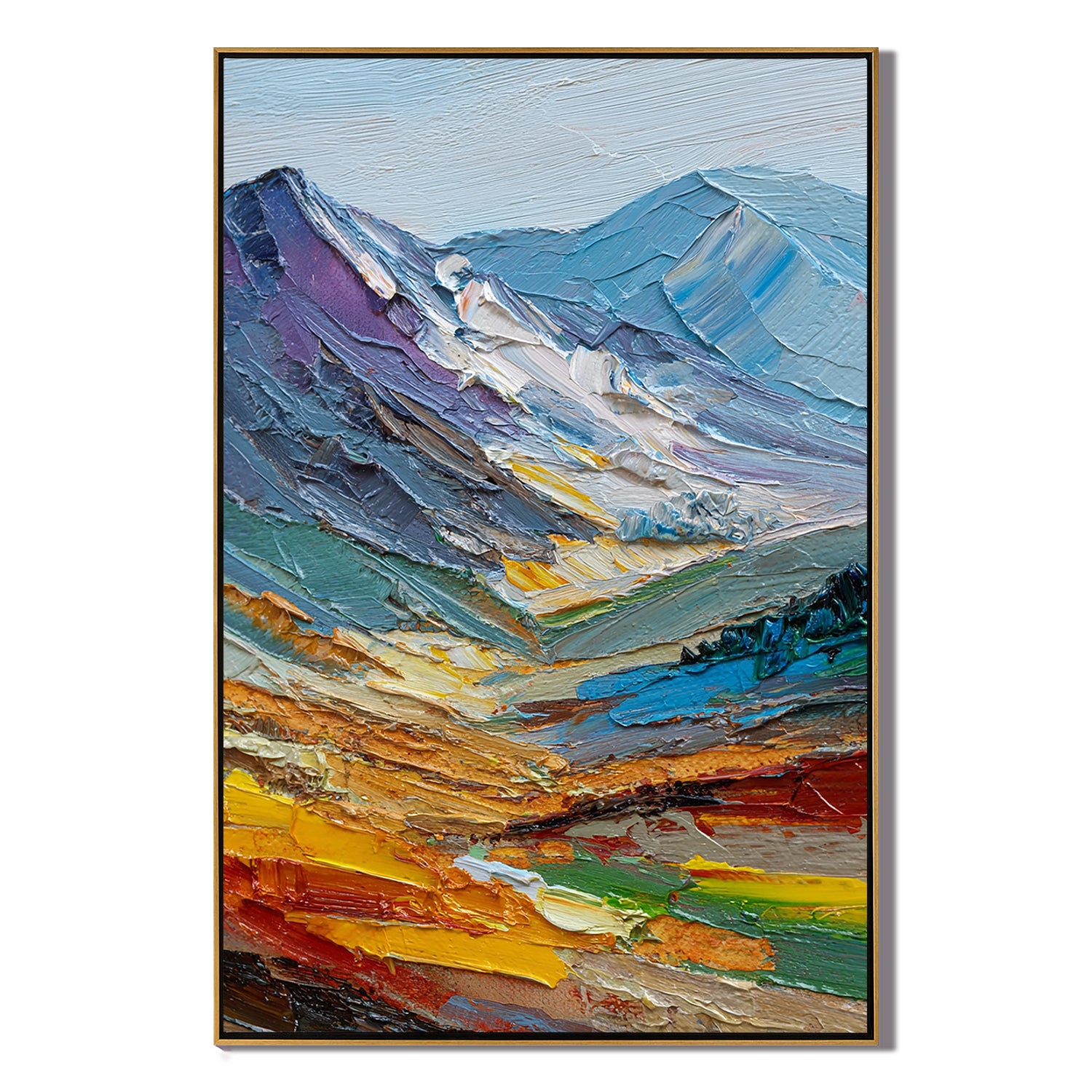 Textured Mountain Landscape Oil Painting – Impasto Abstract Canvas Wall Art for Modern Home Decor#OA 0886
