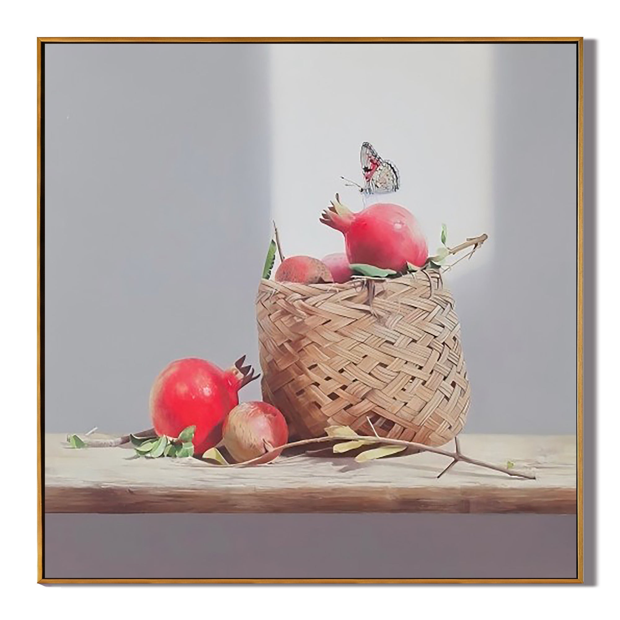 Pomegranates in a Basket-Pomegranate Still Life Basket Wall Art