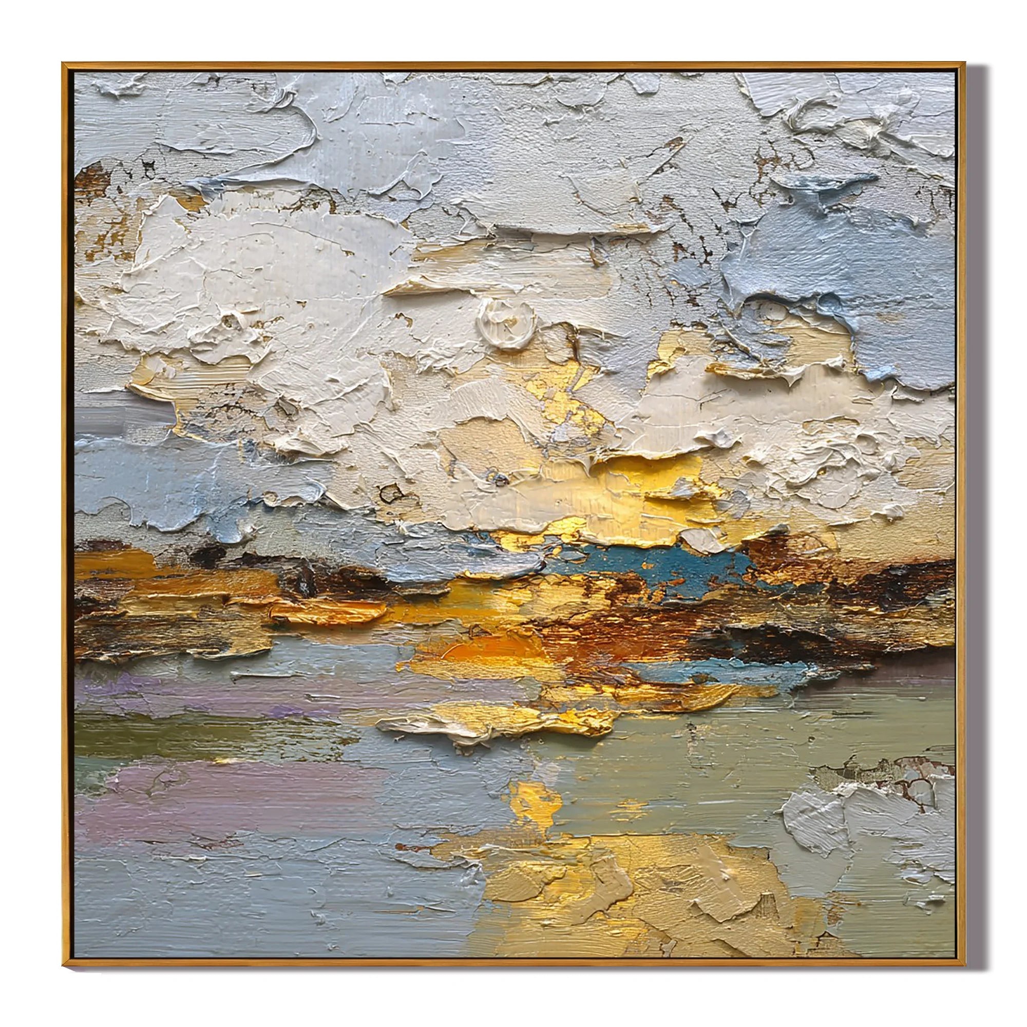 Textured Abstract Gold Oil Painting – Modern Neutral Wall Art#OA 0900