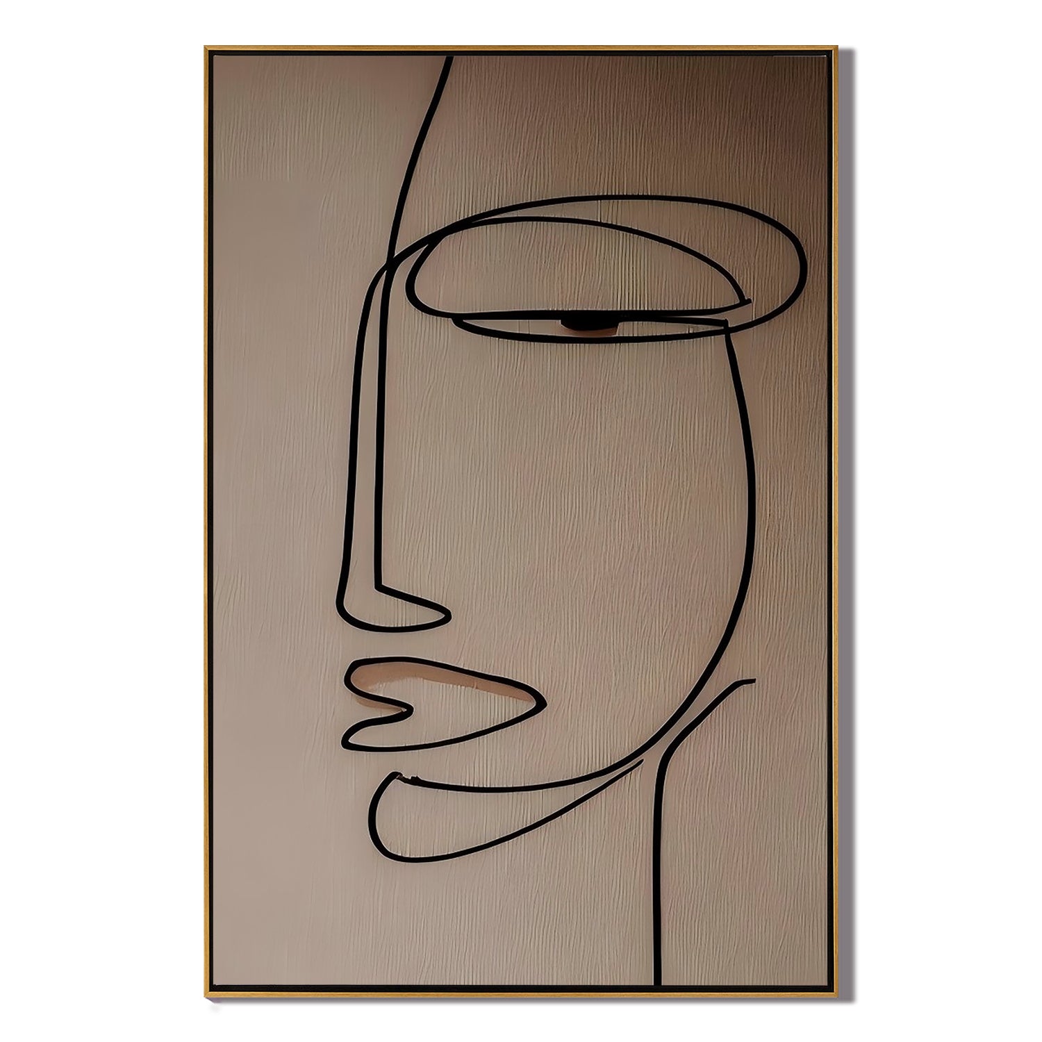 Minimalist Line Art Face Canvas Wall Art – Abstract Portrait in Neutral Beige for Modern Home Decor#OA 0871
