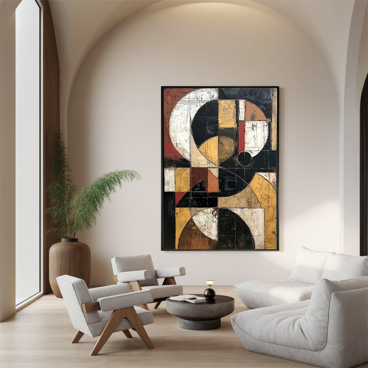 Geometric Abstract Oil Painting, Modern Vintage Wall Art for Living Room Decor#OA 0572
