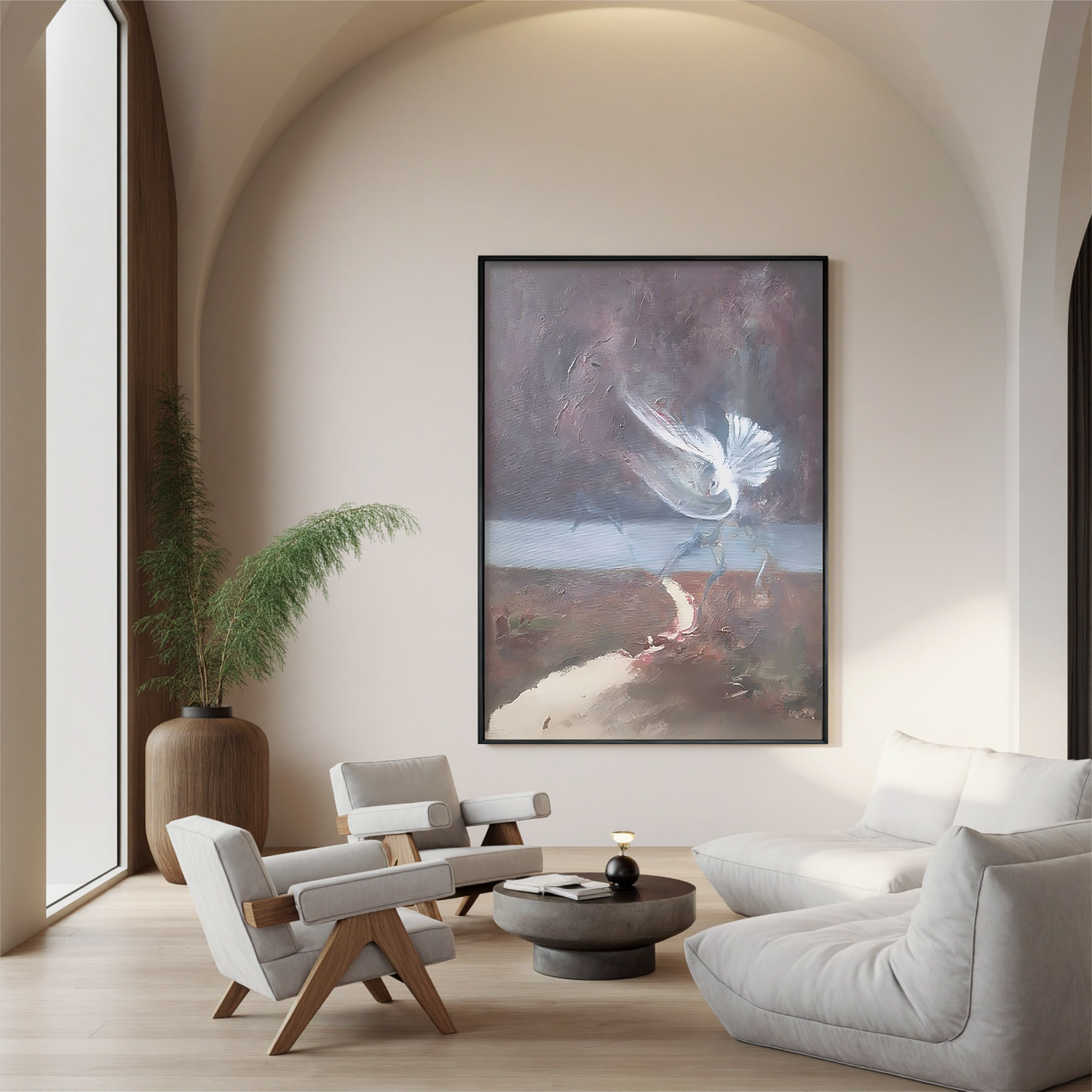 White Bird in the Mist-Abstract White Bird Wall Art