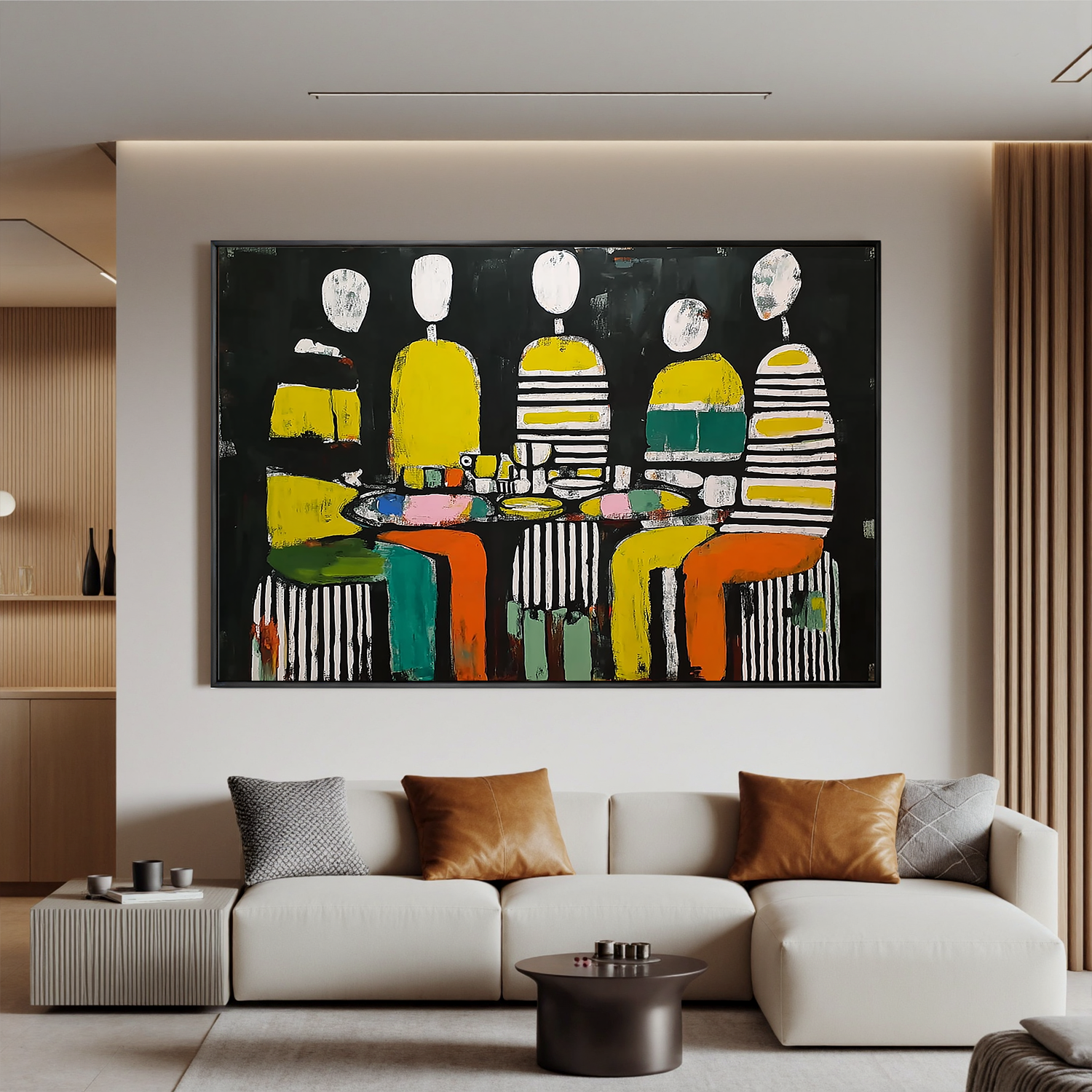 Abstract People Dining Oil Painting Canvas – Modern Figurative Wall Art for Living Room Contemporary Home Decor #OA 0471