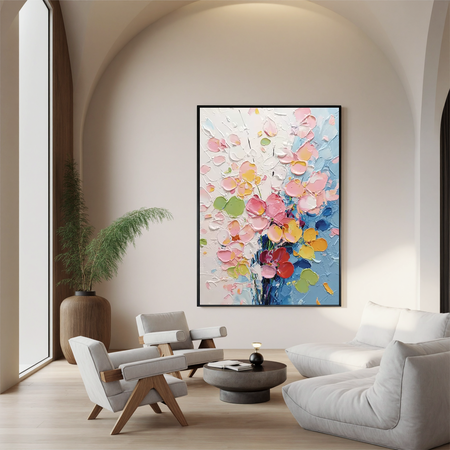 extured Floral Oil Painting, Pastel Flower Wall Art for Living Room Decor #OA 0532