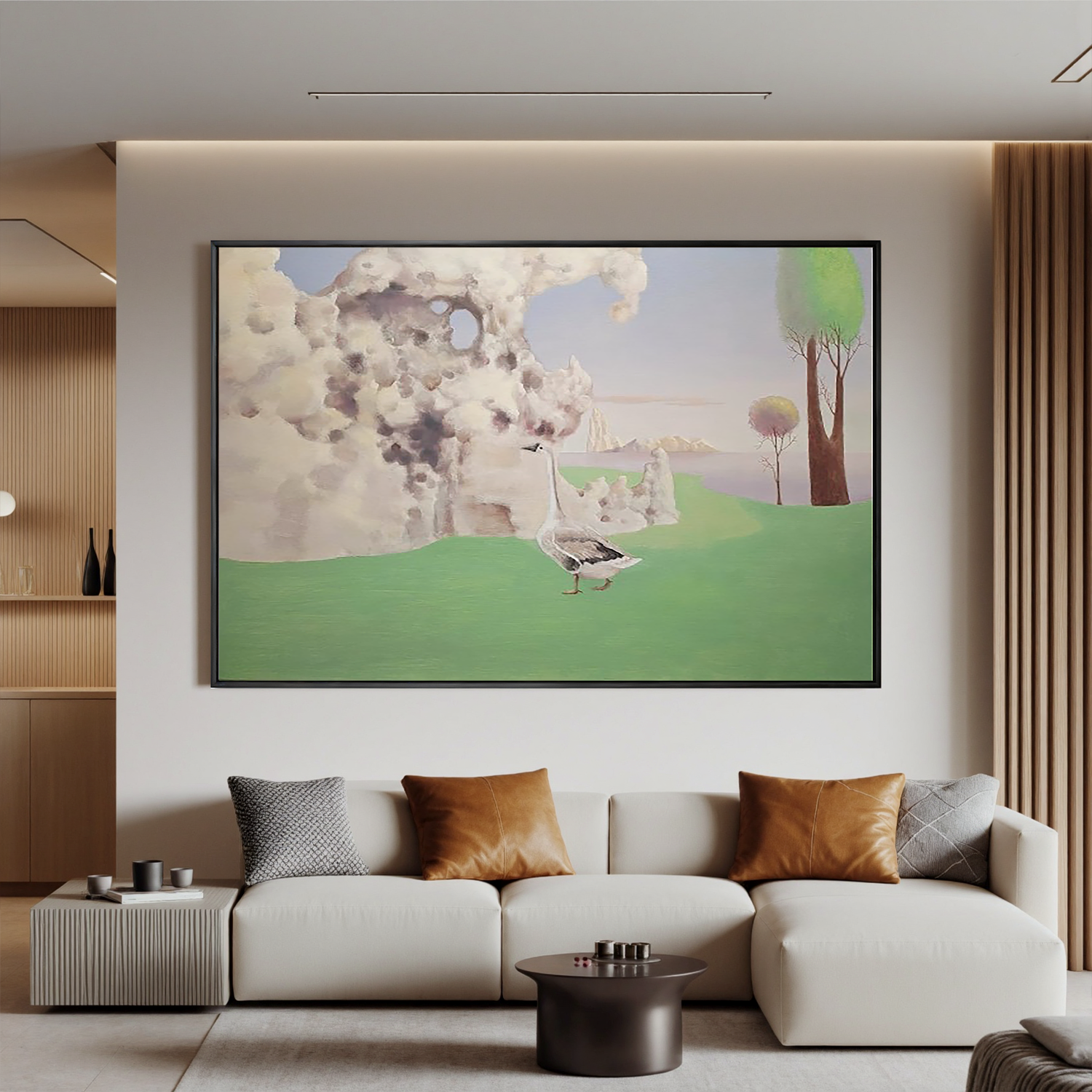 Goose in a Dream Field-Surreal Goose Landscape Wall Art