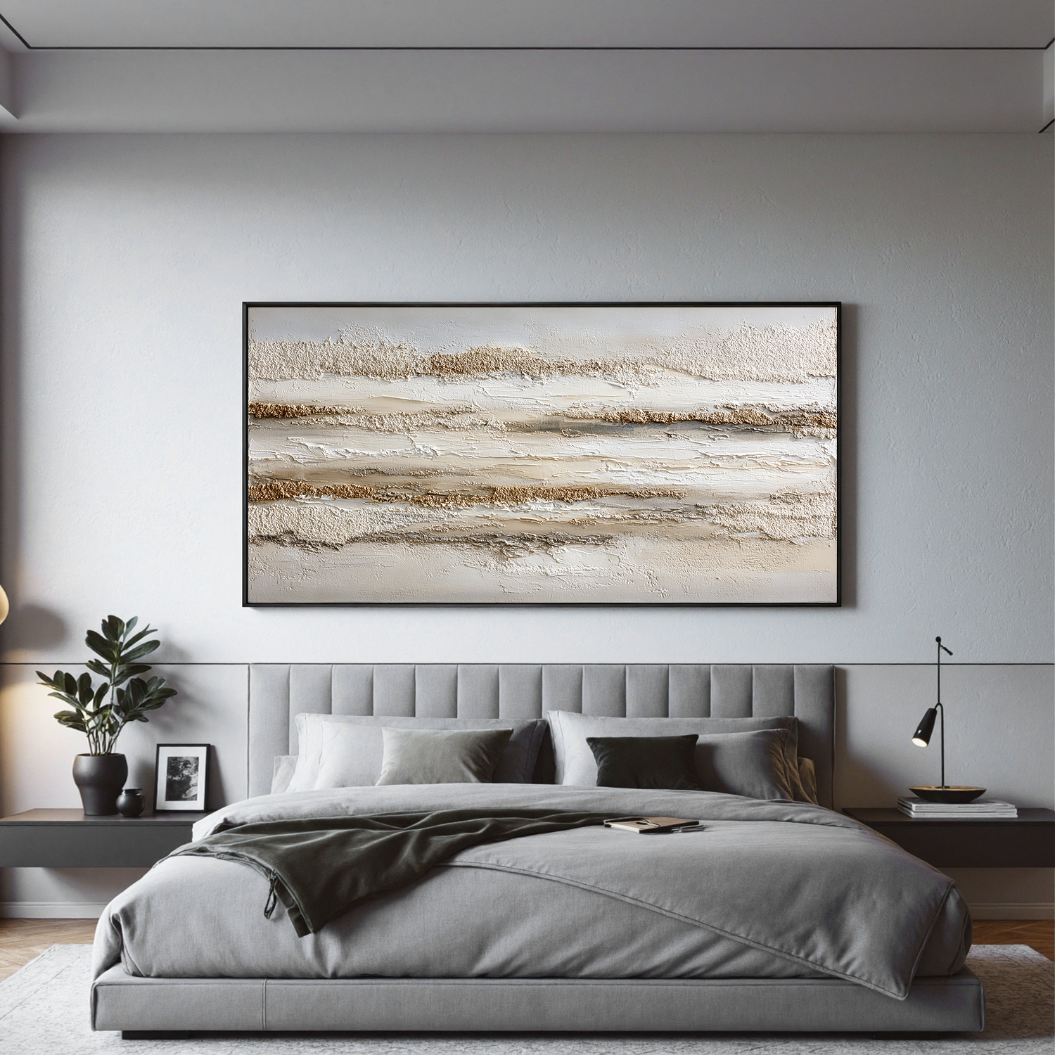 Neutral Textured Abstract Canvas Wall Art – Minimalist Beige Modern Painting for Living Room Decor#OA 0822