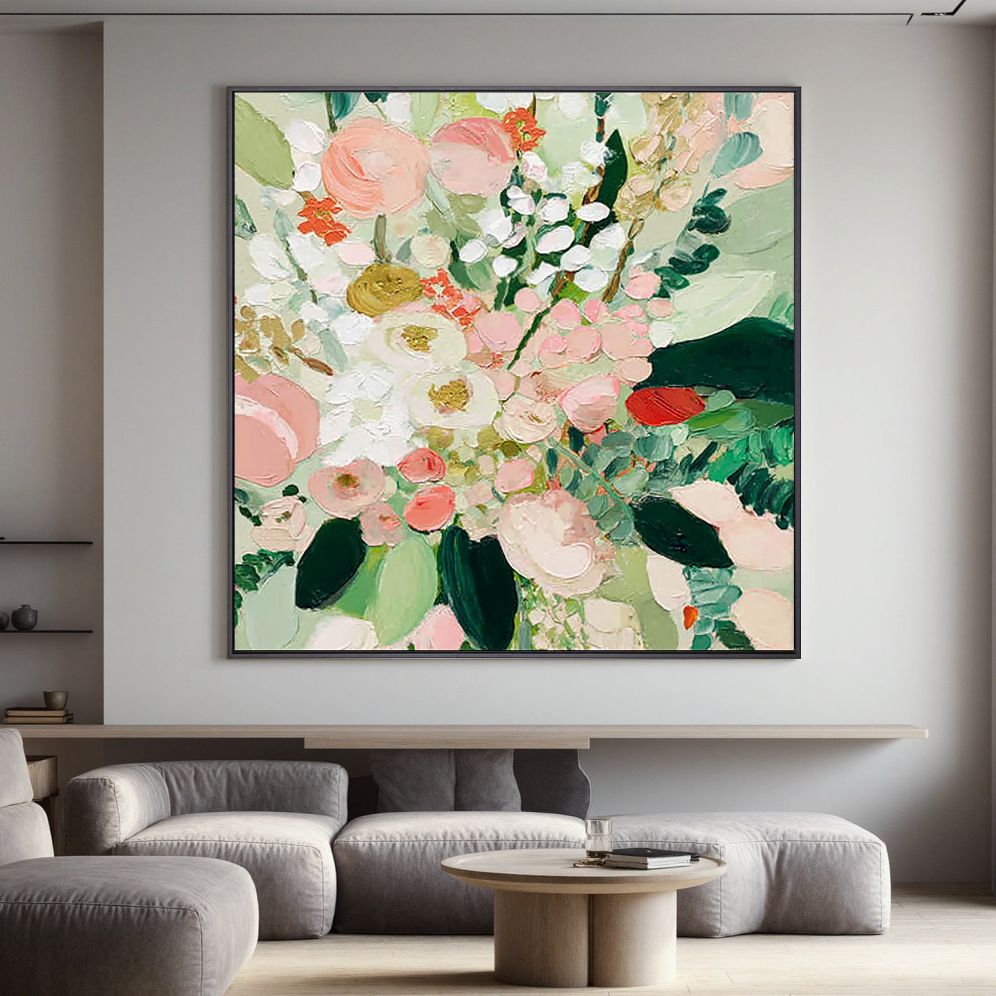 Soft Floral Oil Painting Canvas – Pastel Flower Wall Art for Living Room Elegant Home Decor#OA 0485