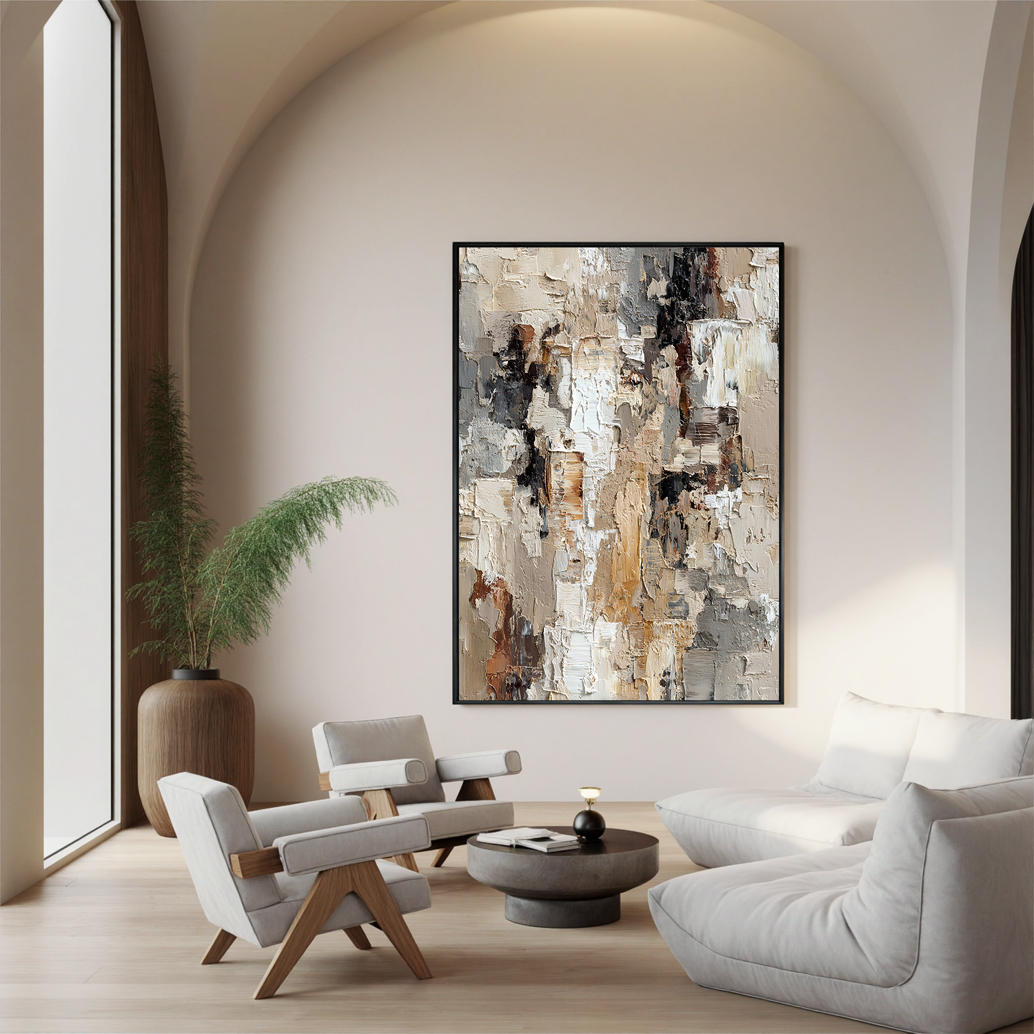 “Neutral Textured Abstract Wall Art – Beige Gray Modern Canvas Painting for Living Room Decor”#OA 825