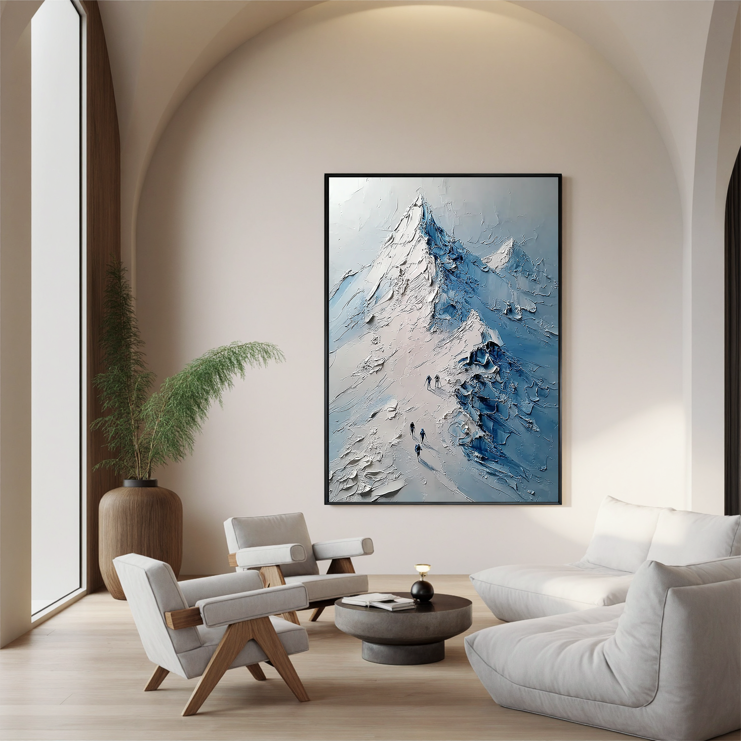 Textured Snow Mountain Oil Painting, Blue and White Alpine Landscape Wall Art for Living Room Decor#OA 0541