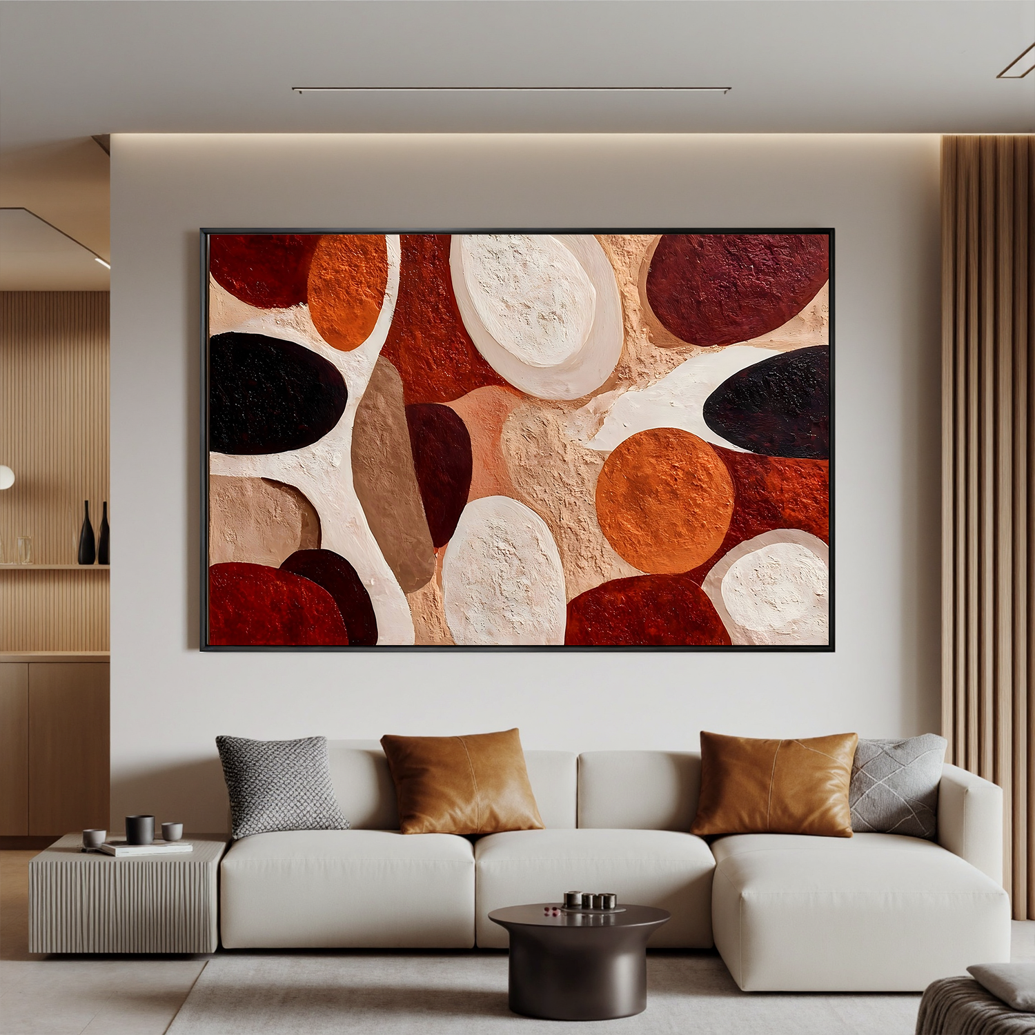 Large Abstract Geometric Canvas Wall Art – Earth Tone Textured Painting for Modern Living Room Decor#OA 0828