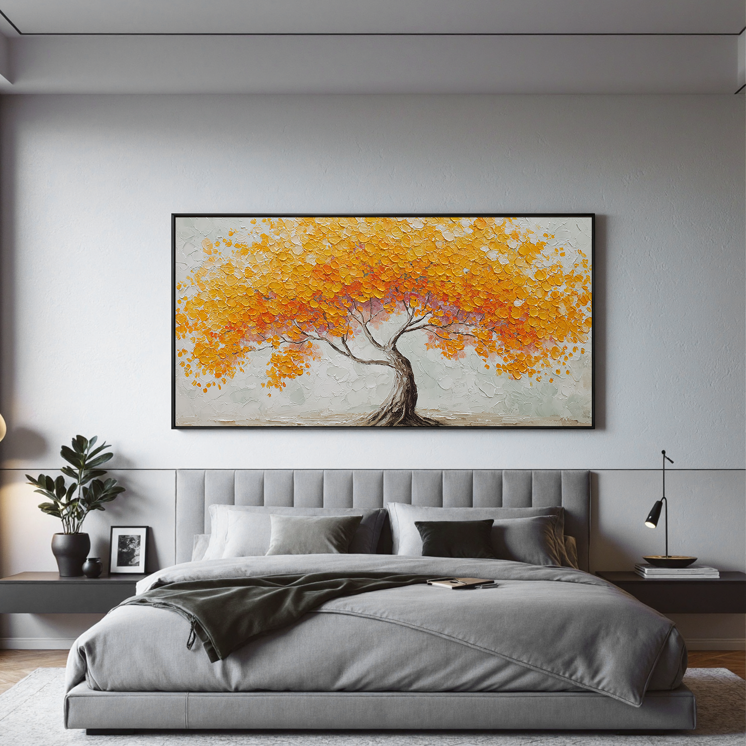 Golden Tree of Life Canvas Wall Art – Textured Abstract Landscape Painting for Living Room Decor#OA 0854