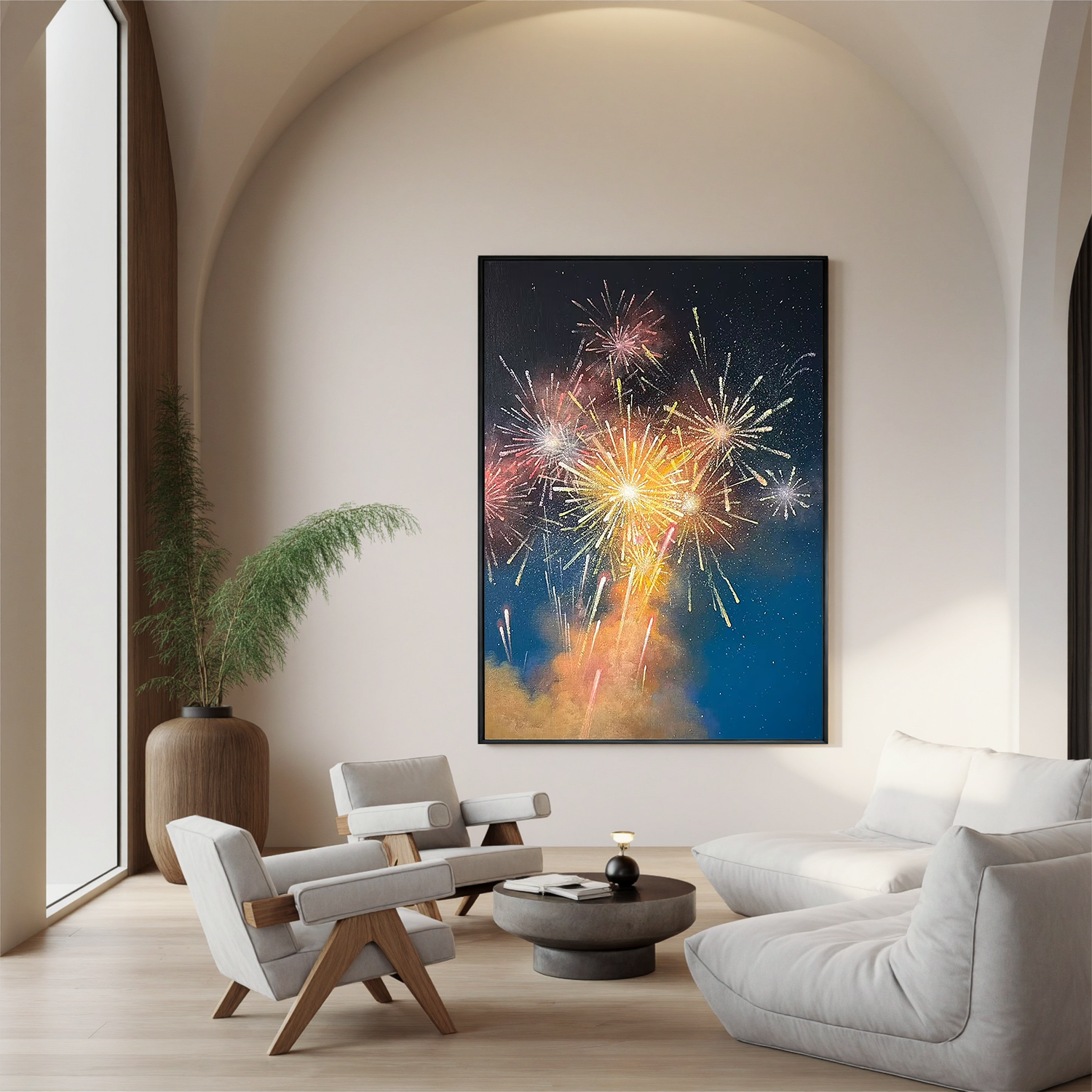 Colorful Fireworks Night Sky Wall Art – Celebration Canvas Painting for Living Room and Party Decor #OA 0799