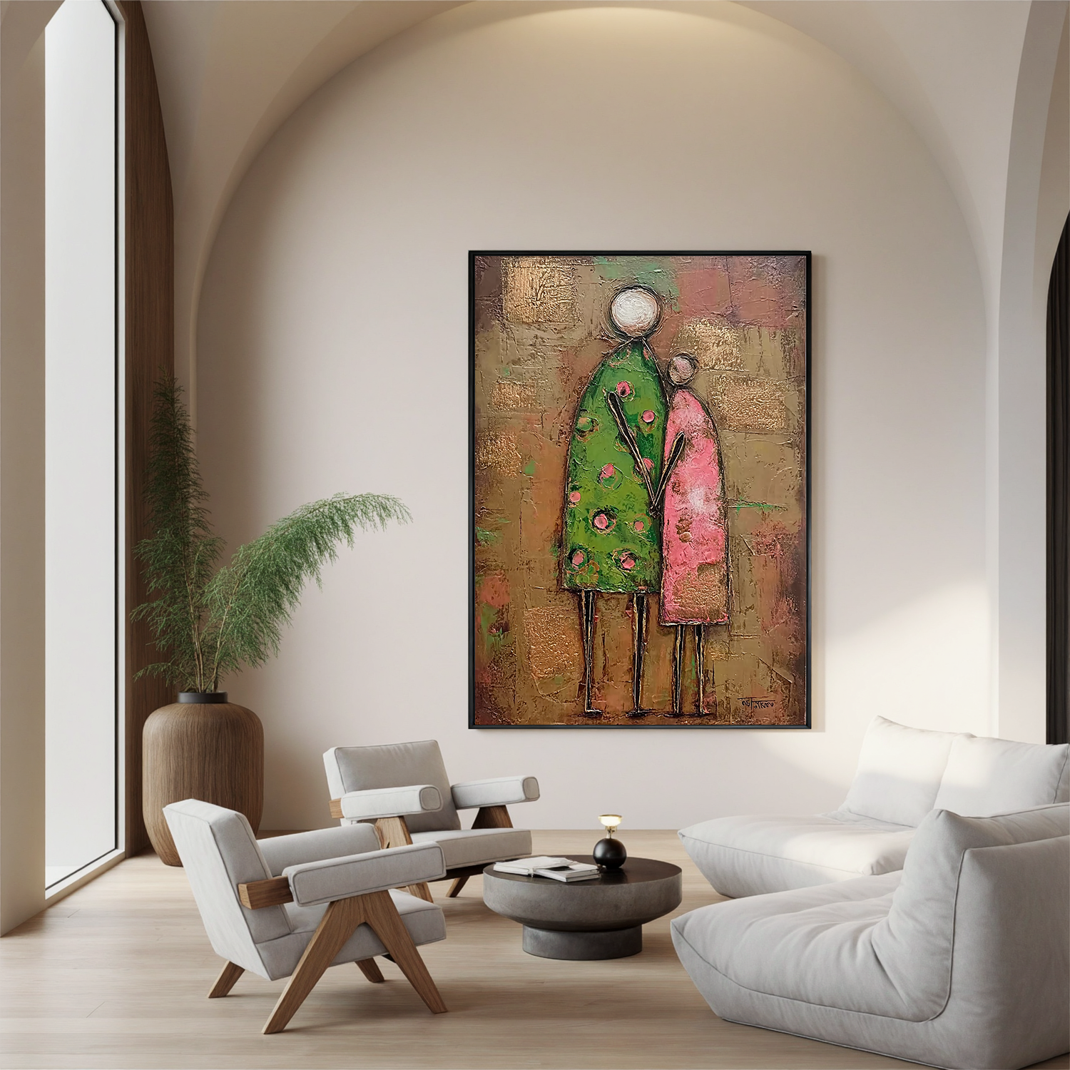 Abstract Family Figure Oil Painting, Textured Mother and Child Wall Art for Living Room Decor#OA 0516
