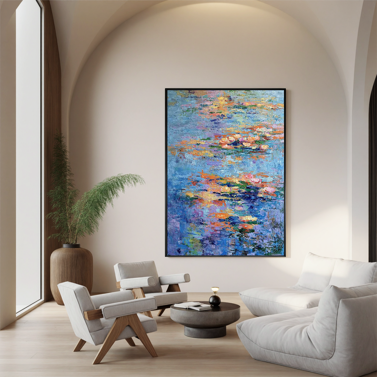 Water Lily Oil Painting, Impressionist Pond Wall Art for Living Room Decor#OA 0507