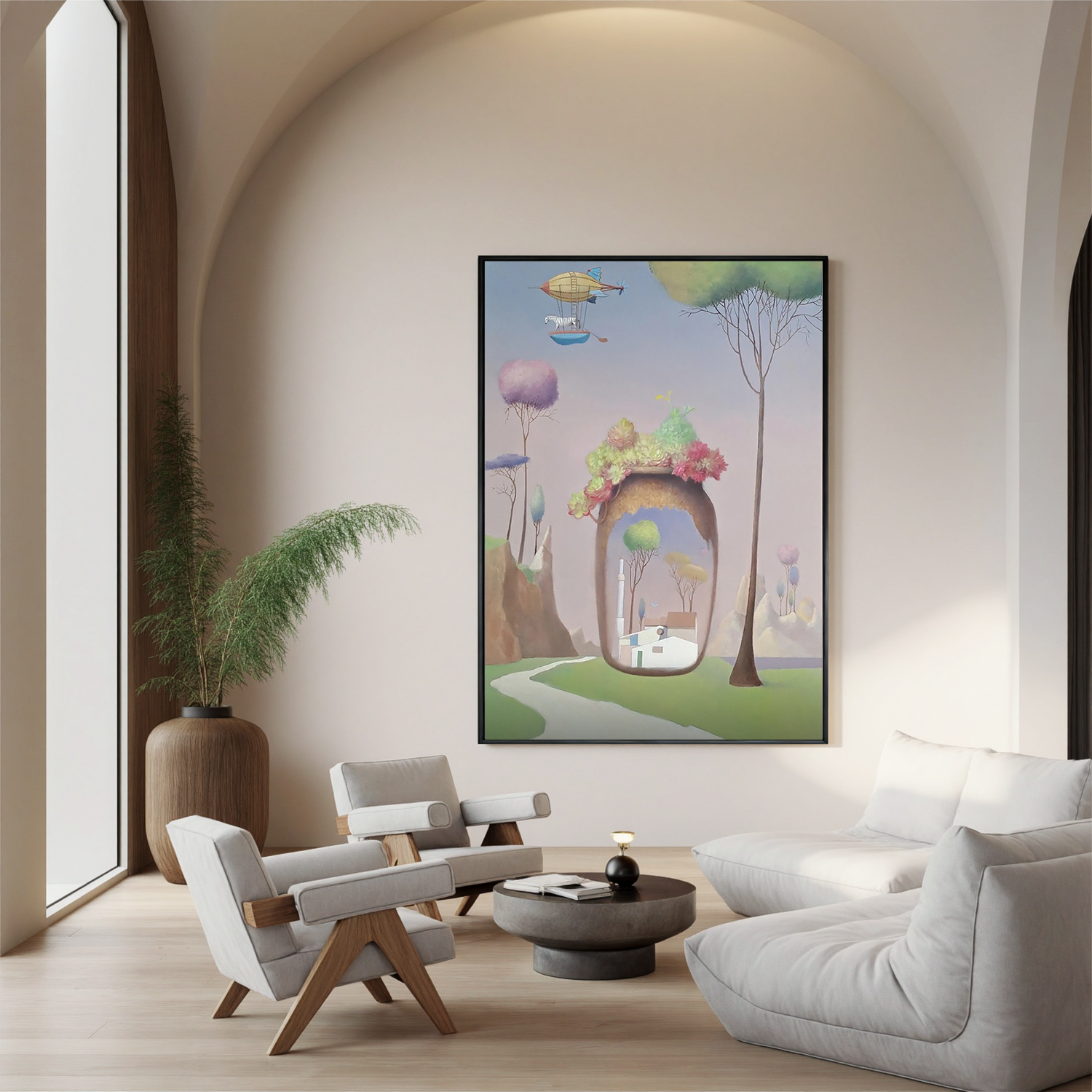 Dream Village Portal-Surreal Dream Village Landscape Wall Art