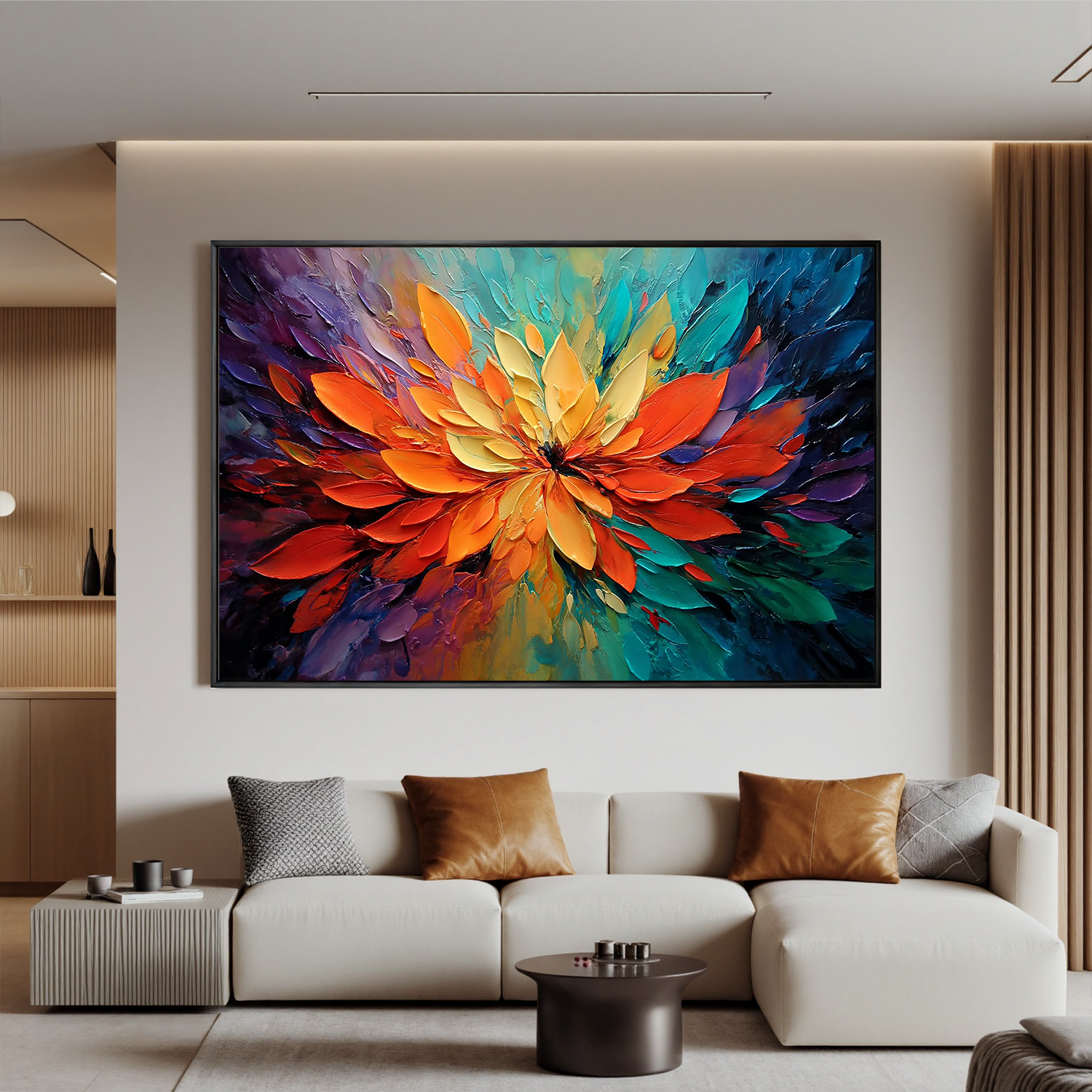 Abstract Floral Oil Painting Canvas – Vibrant Orange Flower Wall Art for Living Room Modern Home Decor #OA 0478