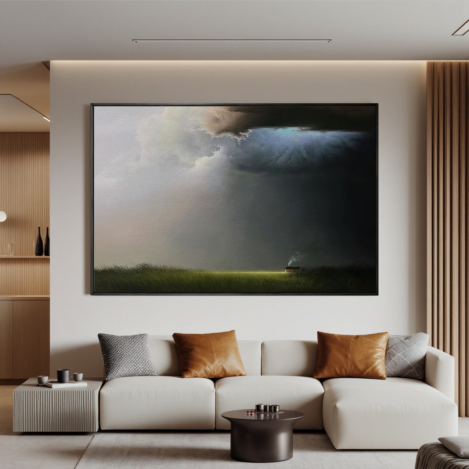 Stormy Landscape Oil Painting, Dark Cloud Prairie Wall Art for Living Room Decor#OA 0622