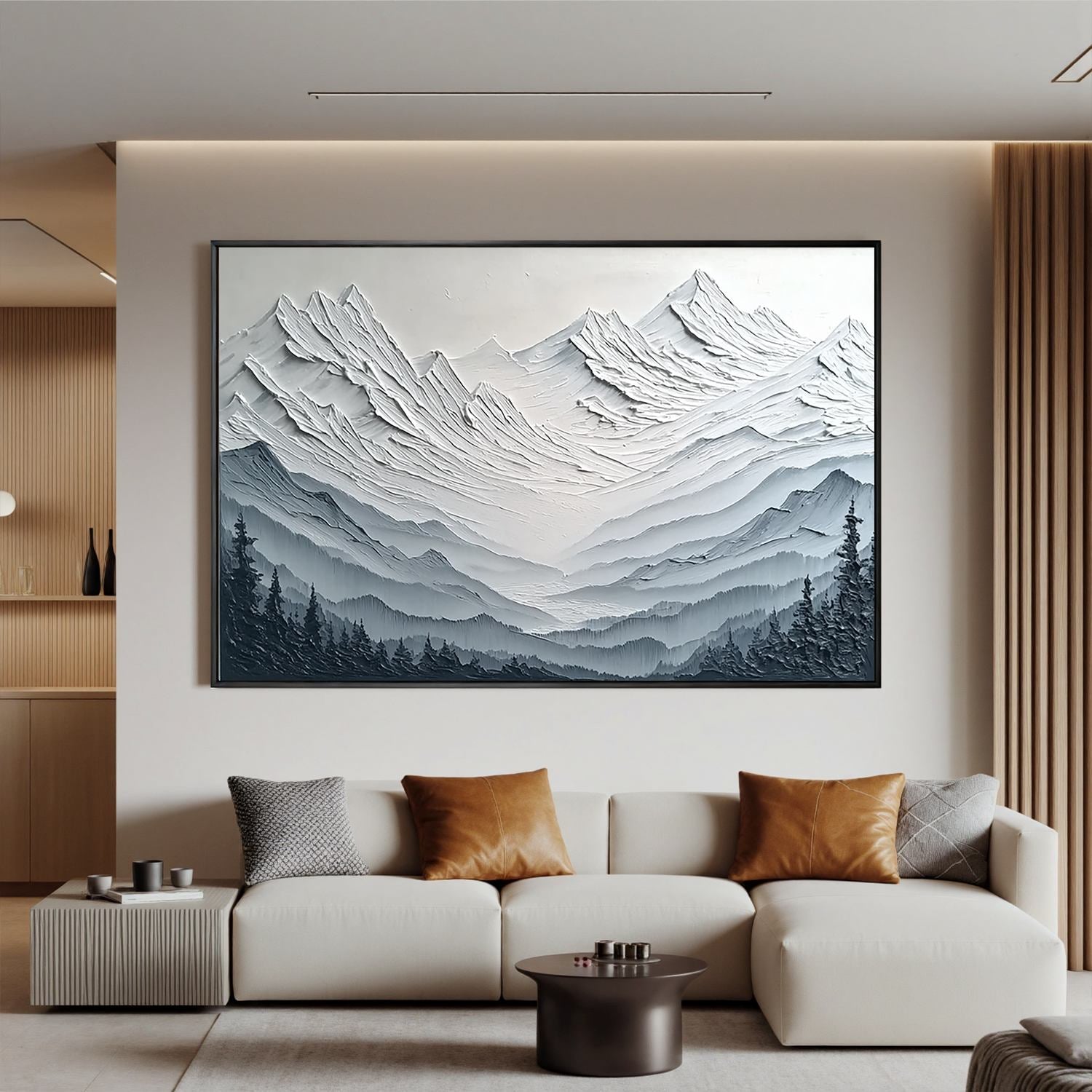 Abstract Snow Mountain Oil Painting | Textured Neutral Landscape Wall Art for Modern Living Room #OA 0005