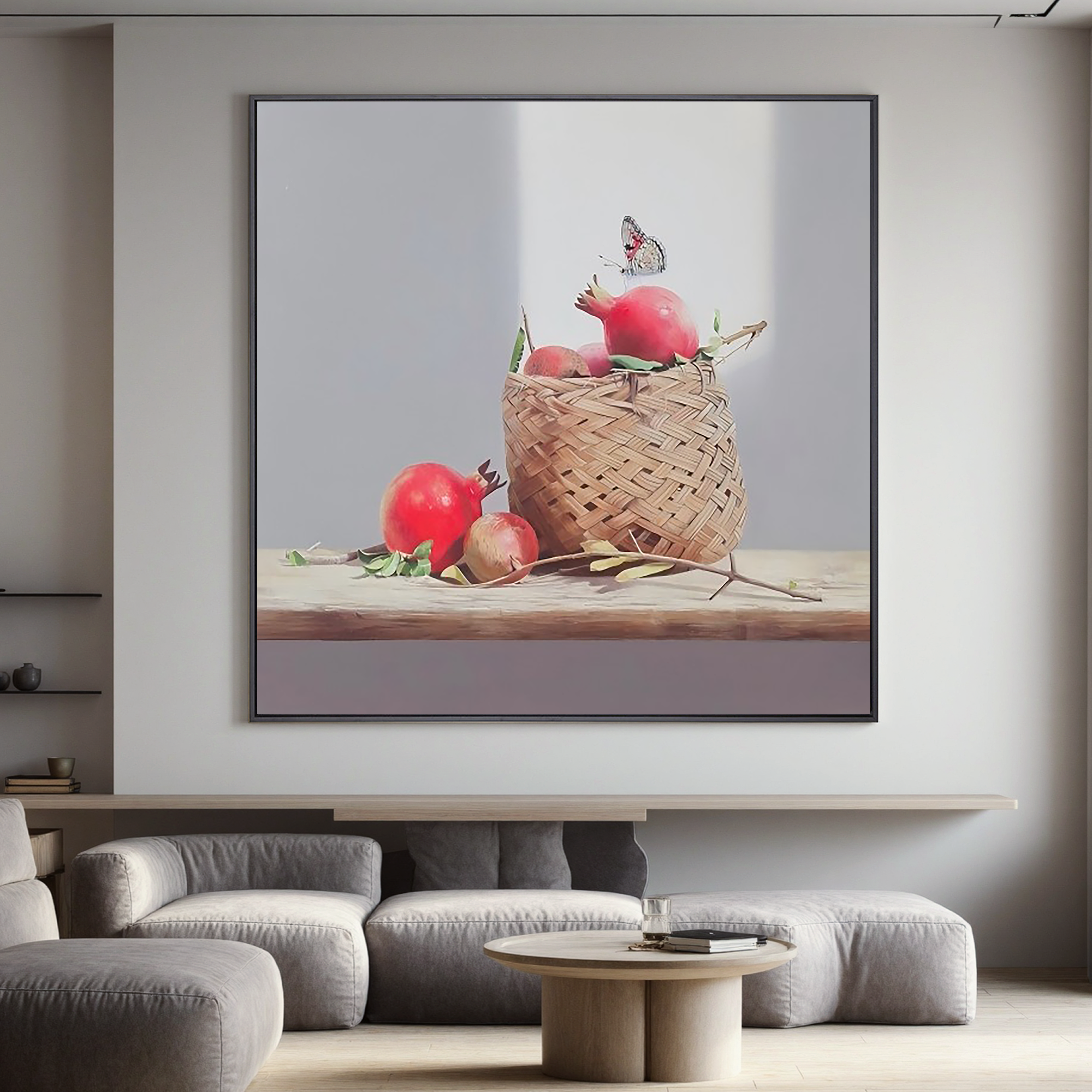 Pomegranates in a Basket-Pomegranate Still Life Basket Wall Art