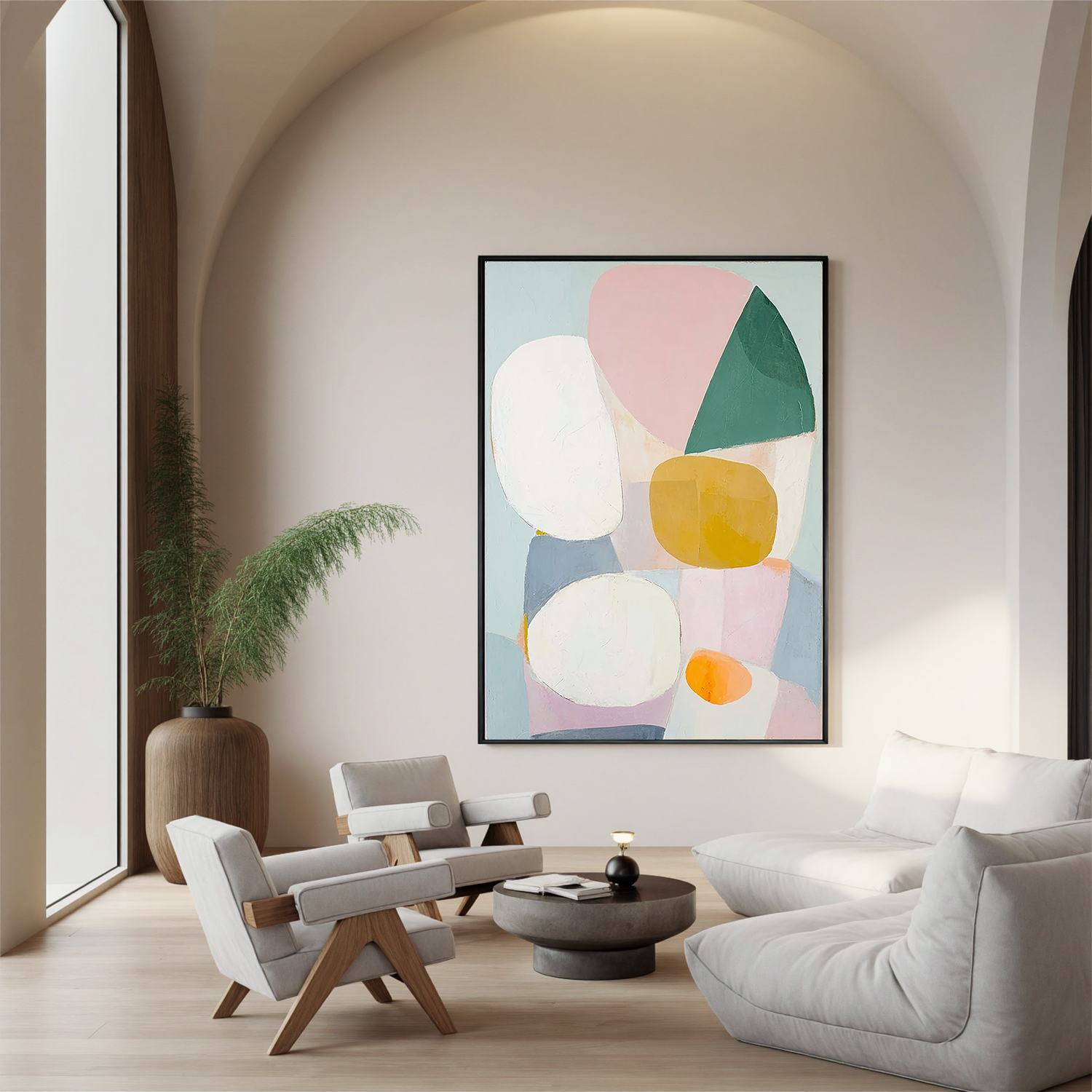 Pastel Abstract Oil Painting, Soft Geometric Wall Art for Living Room Decor#OA 0565