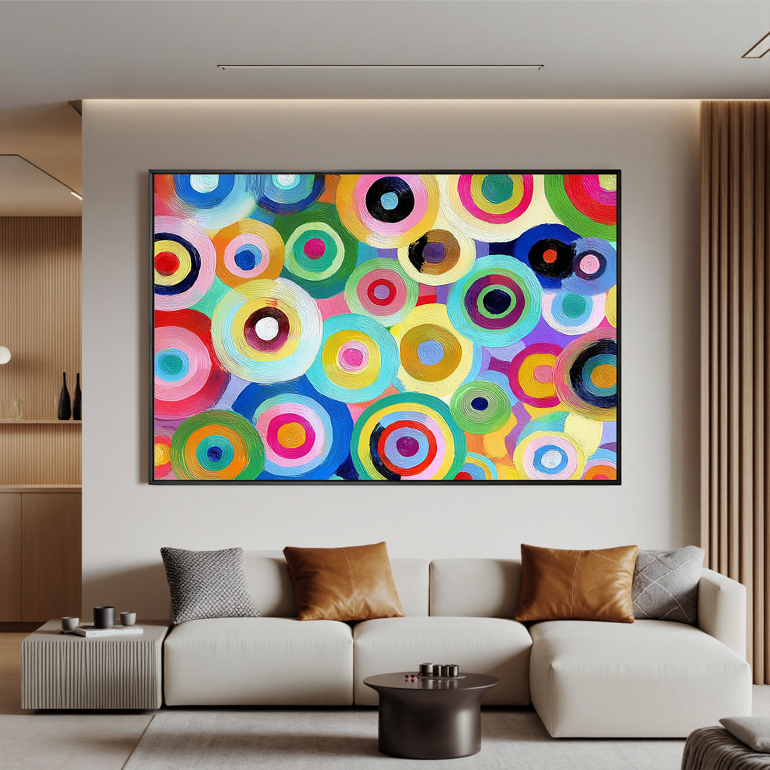 Colorful Circle Abstract Oil Painting, Playful Modern Wall Art for Living Room Decor#OA 0503