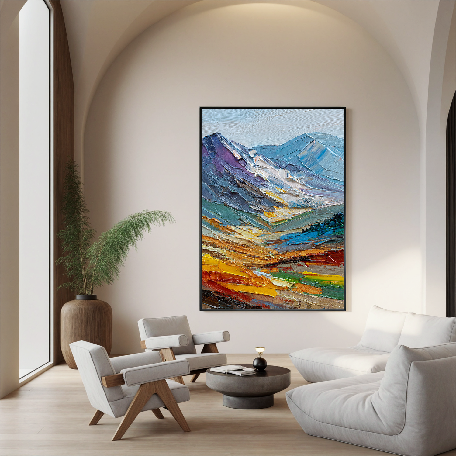 Textured Mountain Landscape Oil Painting – Impasto Abstract Canvas Wall Art for Modern Home Decor#OA 0886