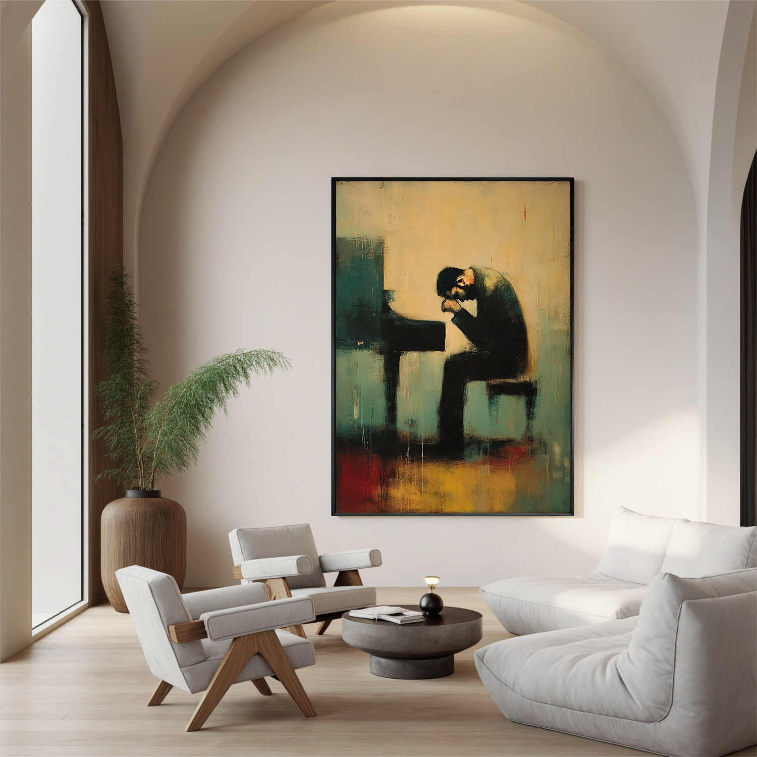 Moody Pianist Oil Painting, Abstract Music Wall Art for Living Room and Music Room Decor #OA 0540